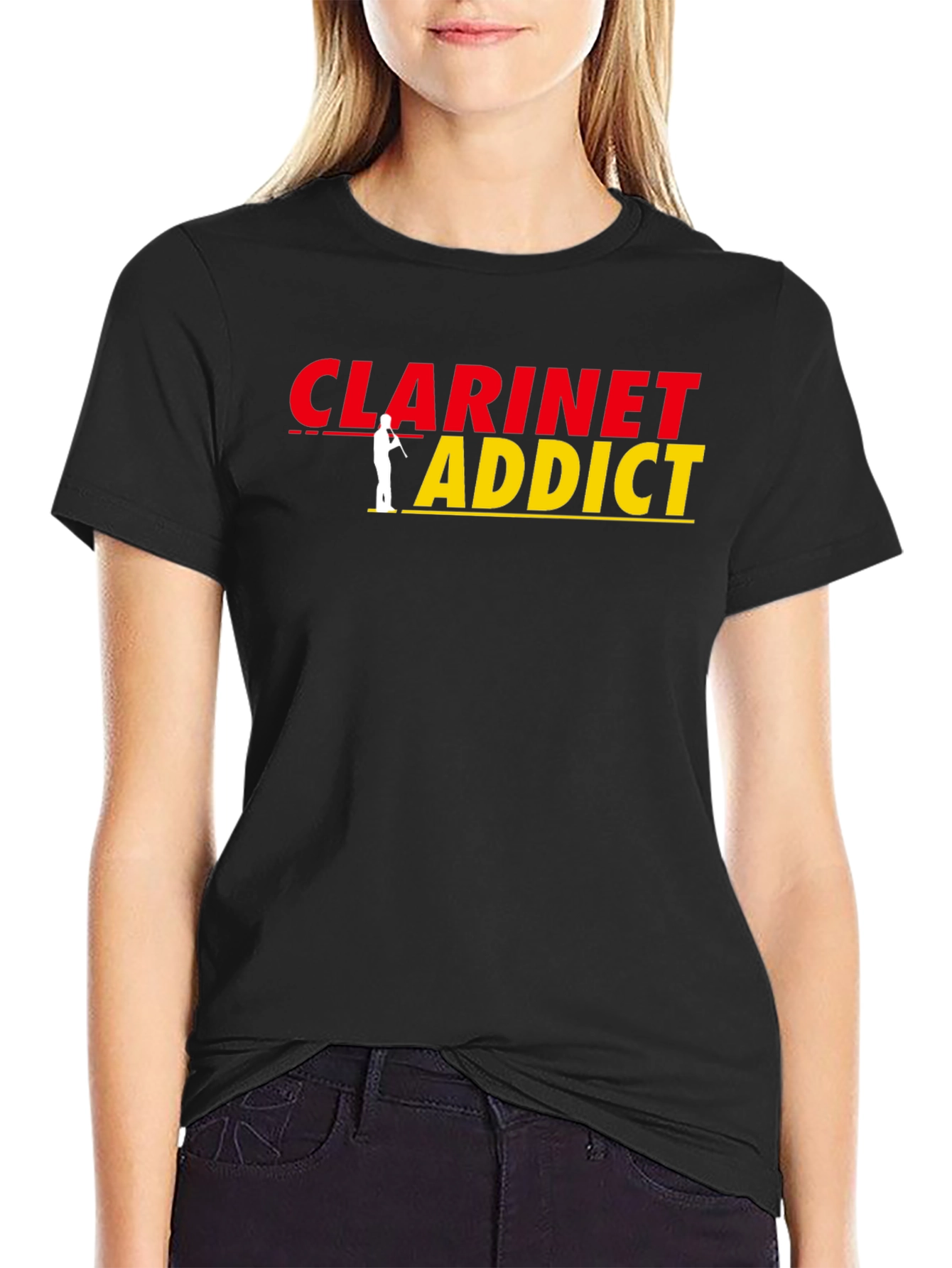 Black Clarinet Addict T-Shirt - Musical Instrument Player Tee view 2