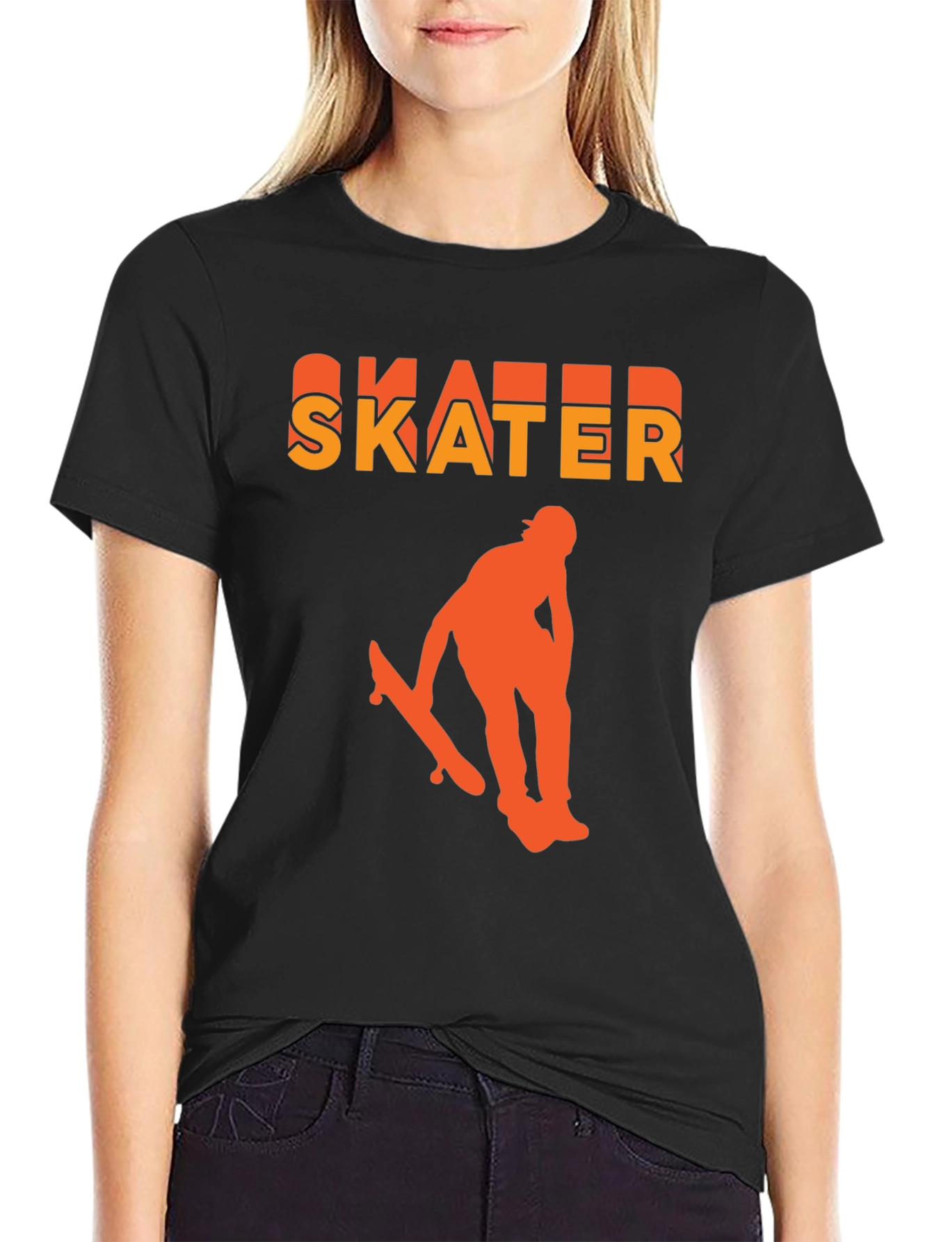 Black Skater Graphic T-Shirt - Black, Bold Design view 2
