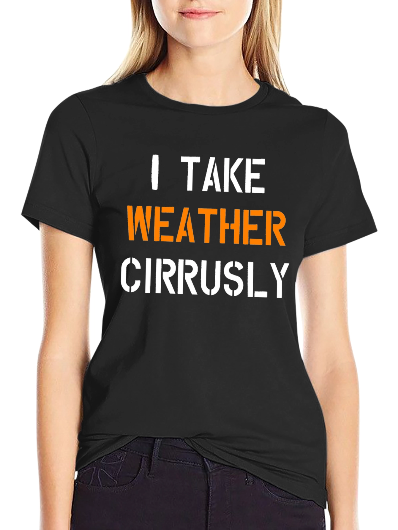 Black Weather Humor Tee - I Take Weather Cirrusly T-Shirt view 2