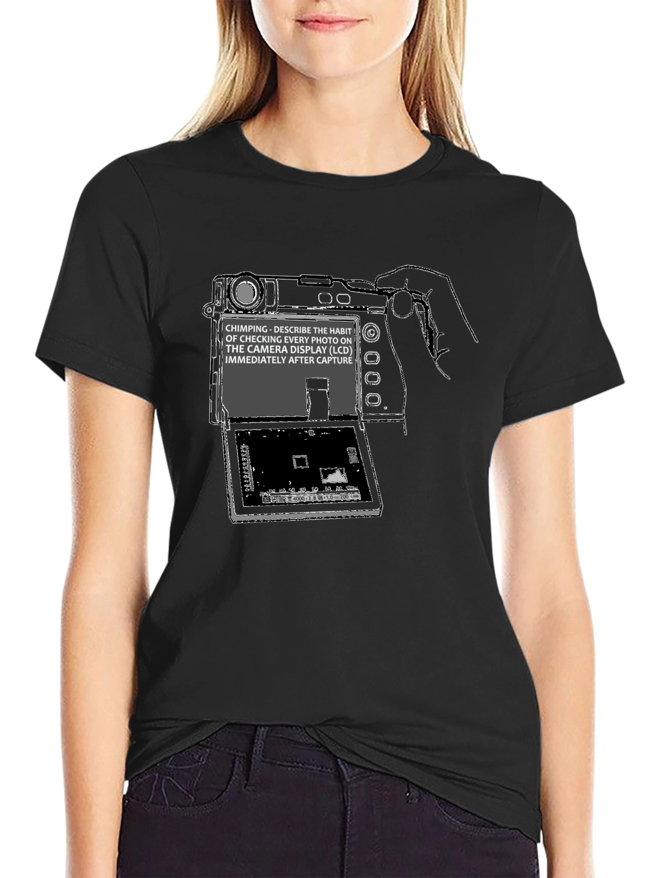 Black Chimping Camera Definition T-Shirt - Photographer Humor Tee view 2