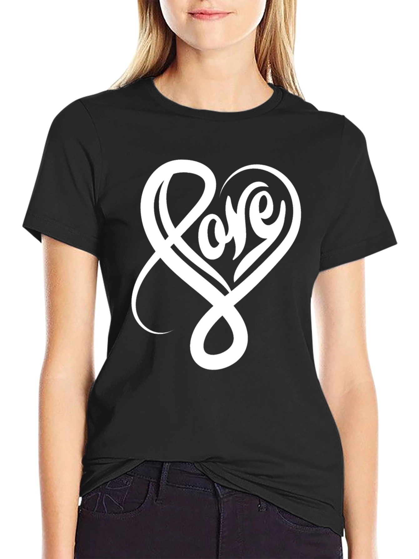 Black Love Heart Graphic Black T-Shirt view 2