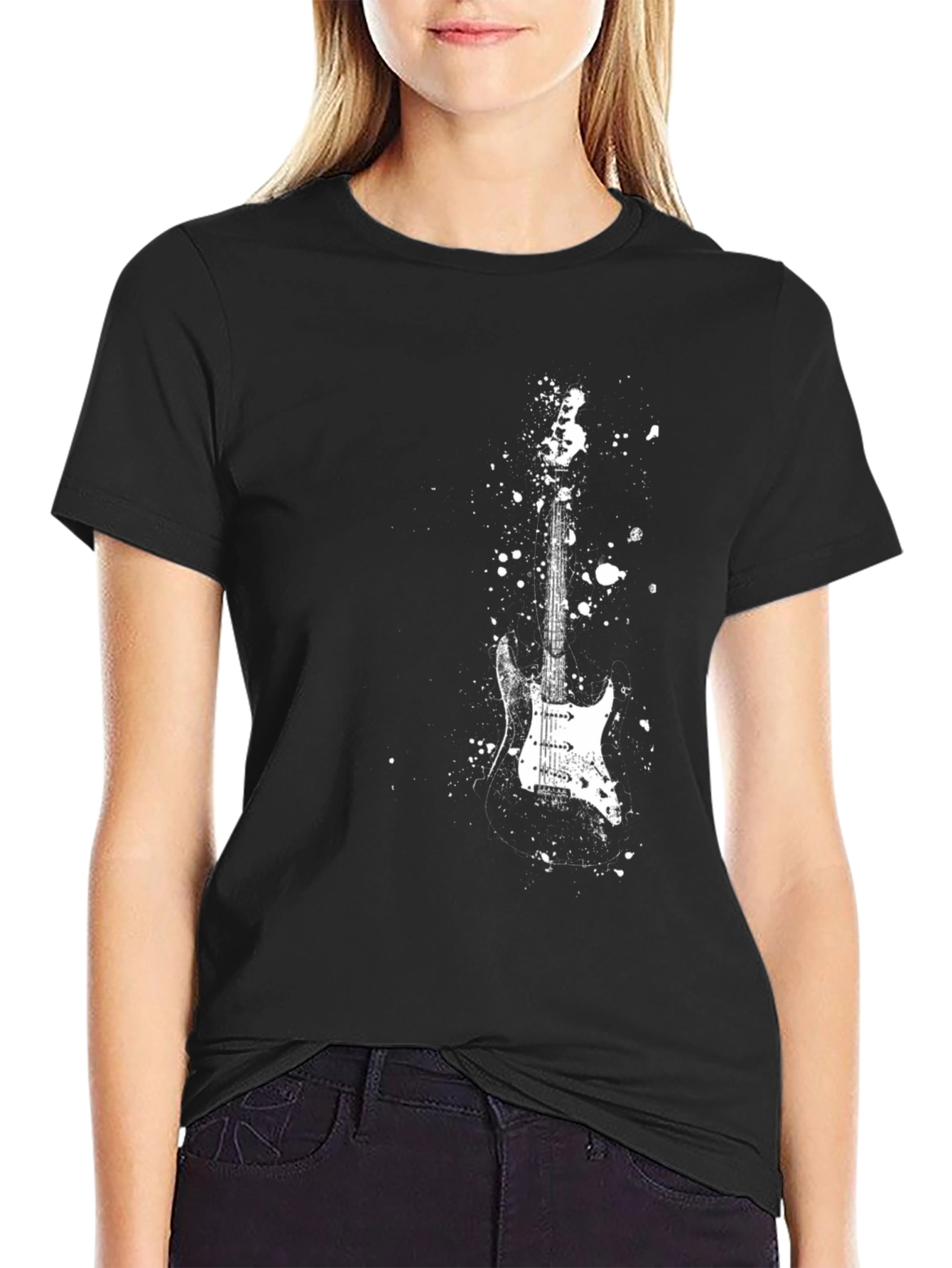 Black Guitar Splatter T-Shirt - Music Lover Tee view 2
