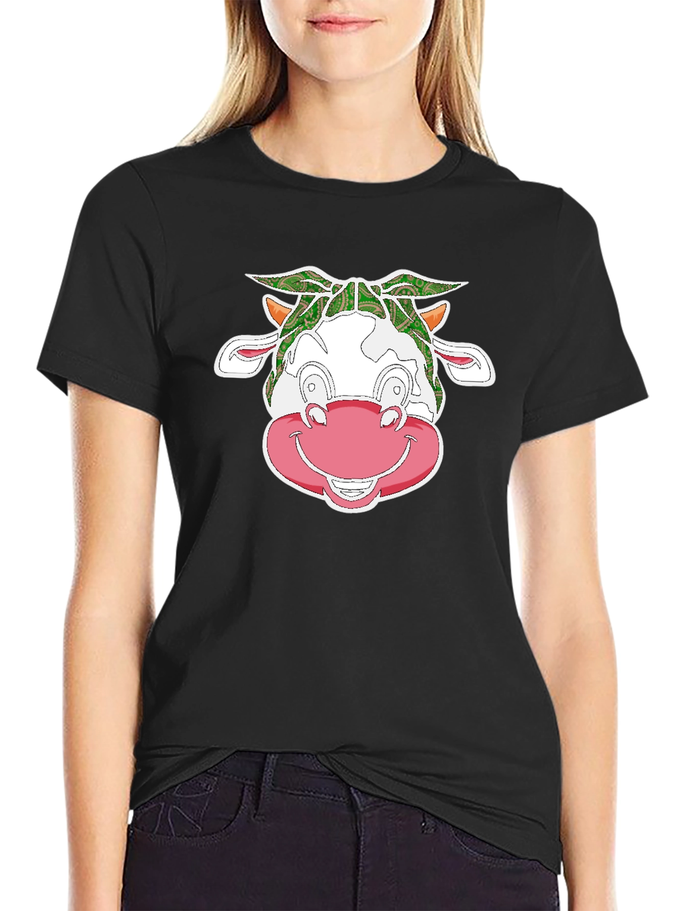 Black Cow with Bandana Graphic T-Shirt - Black view 2