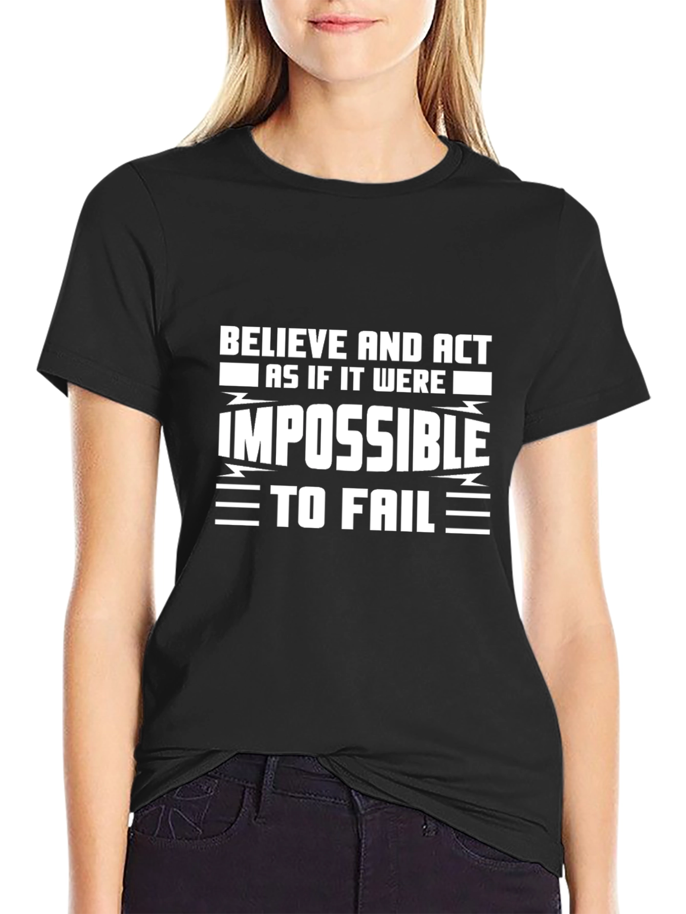Black Believe Impossible Slogan Black T-Shirt view 2