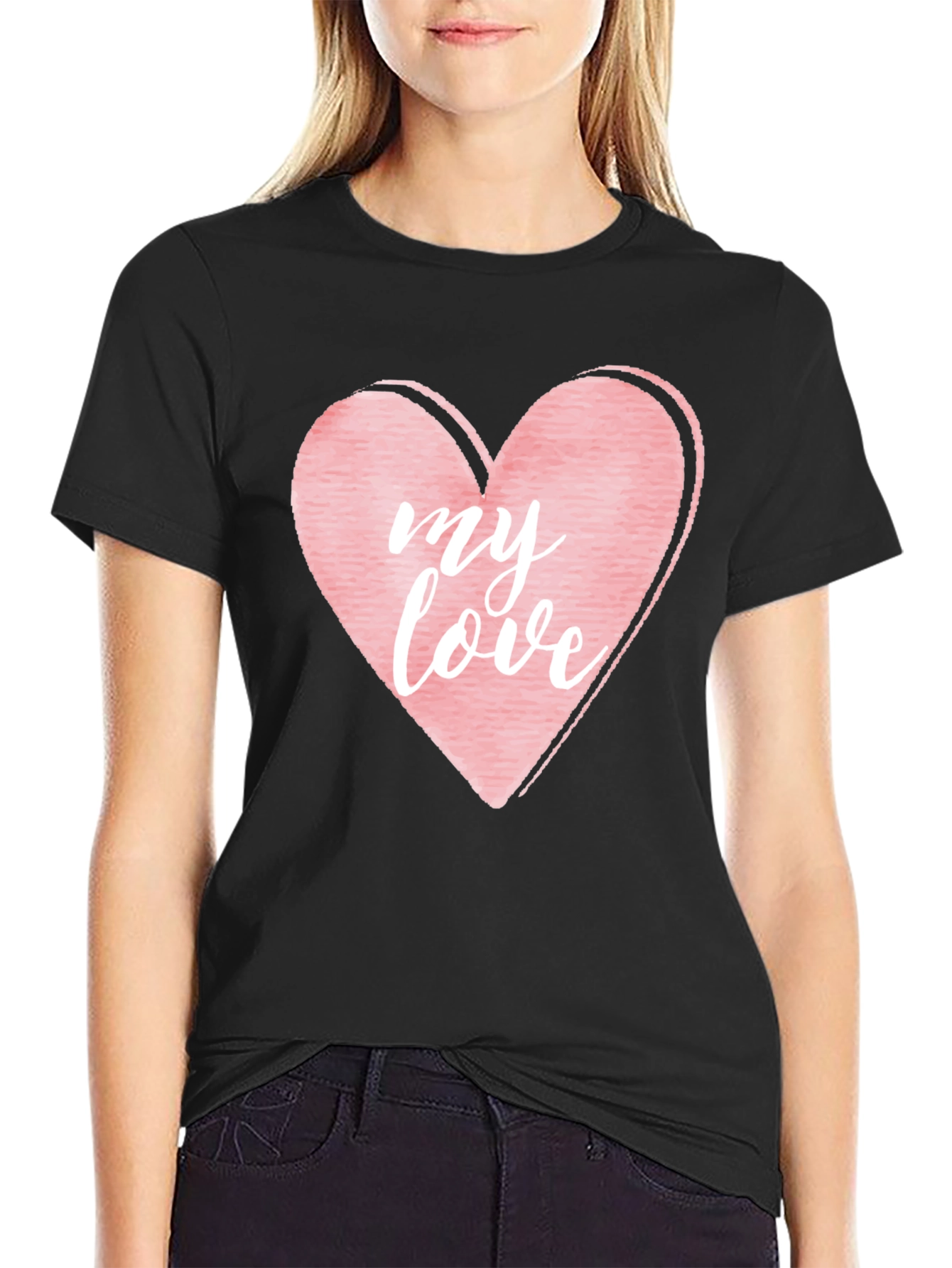 Black My Love Heart Graphic T-Shirt view 2