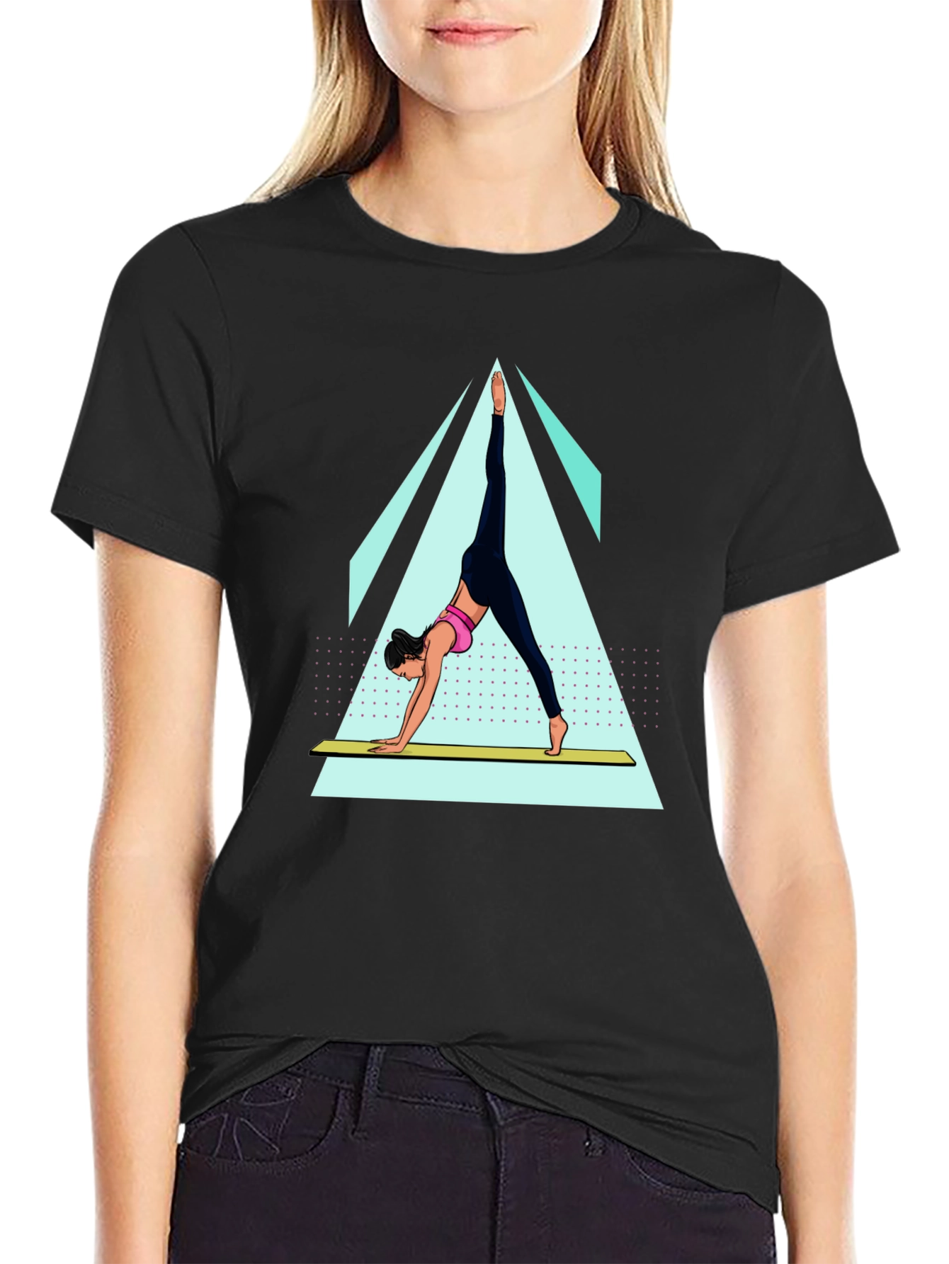 Black Yoga Pose Graphic Tee - Black Cotton Blend Shirt view 2