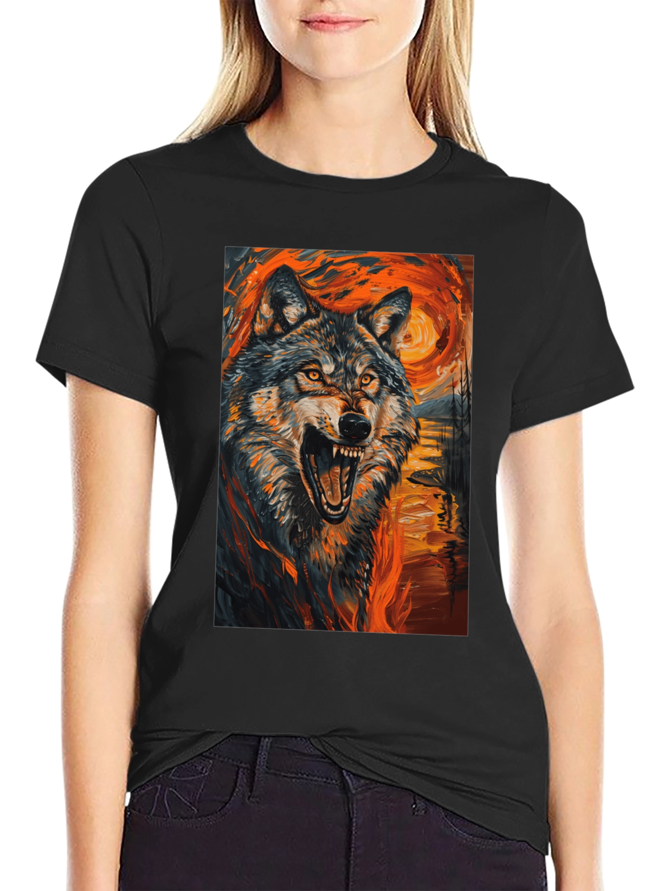Black Wolf Art T-Shirt - Vibrant Graphic Tee view 2