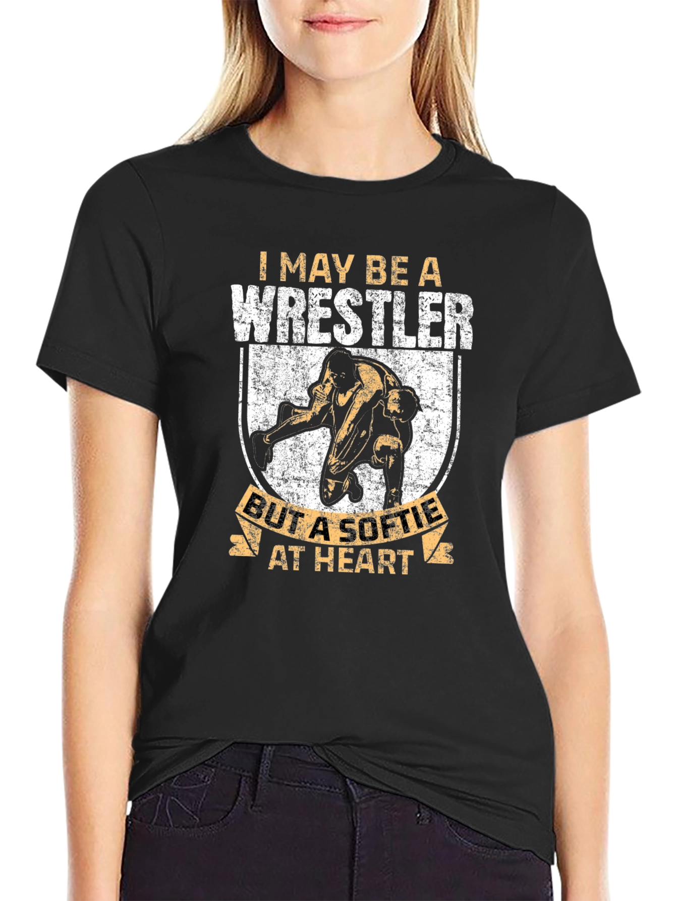 Black I May Be A Wrestler Softie at Heart Graphic Tee view 2