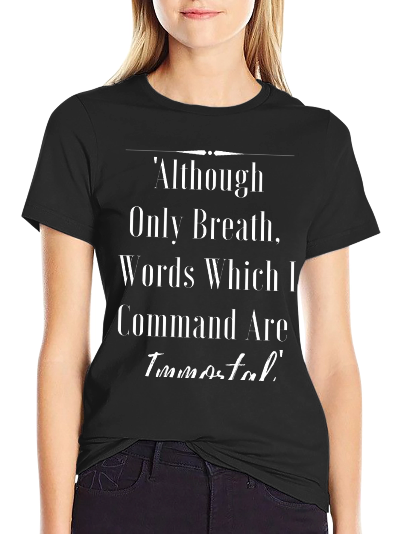 Black Immortal Words Graphic Tee - Black Cotton Blend T-Shirt view 2