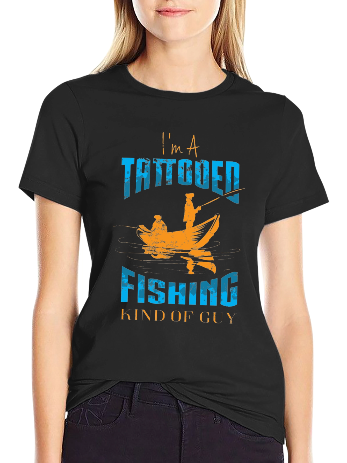 Black Tattooed Fishing Guy Graphic Tee - Black Cotton Blend view 2