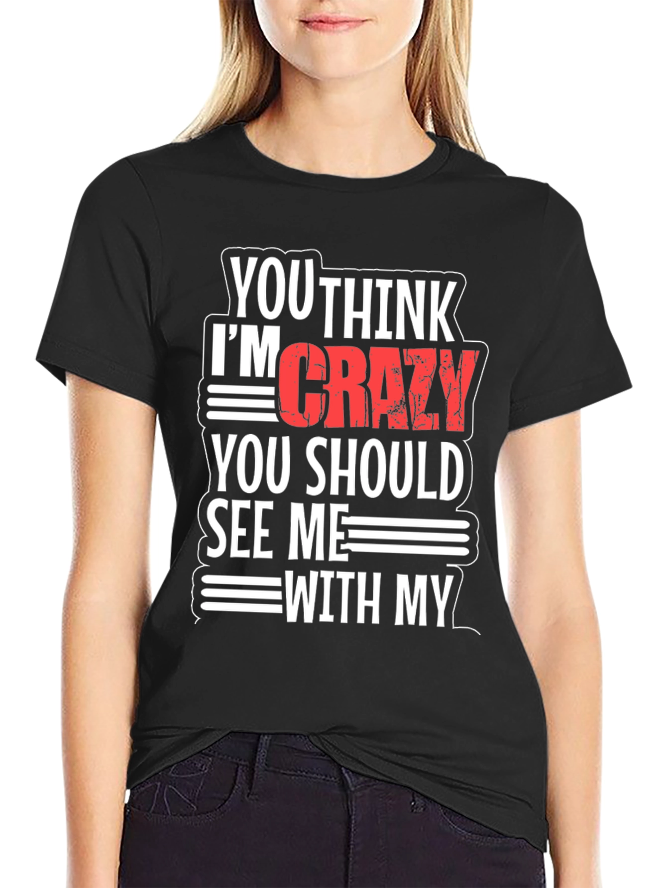 Black Funny Crazy Graphic T-Shirt view 2