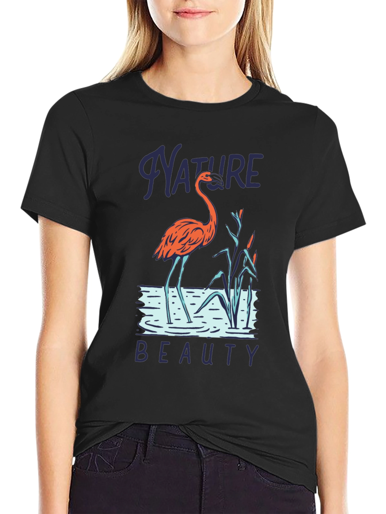 Black Nature Beauty Flamingo T-Shirt view 2