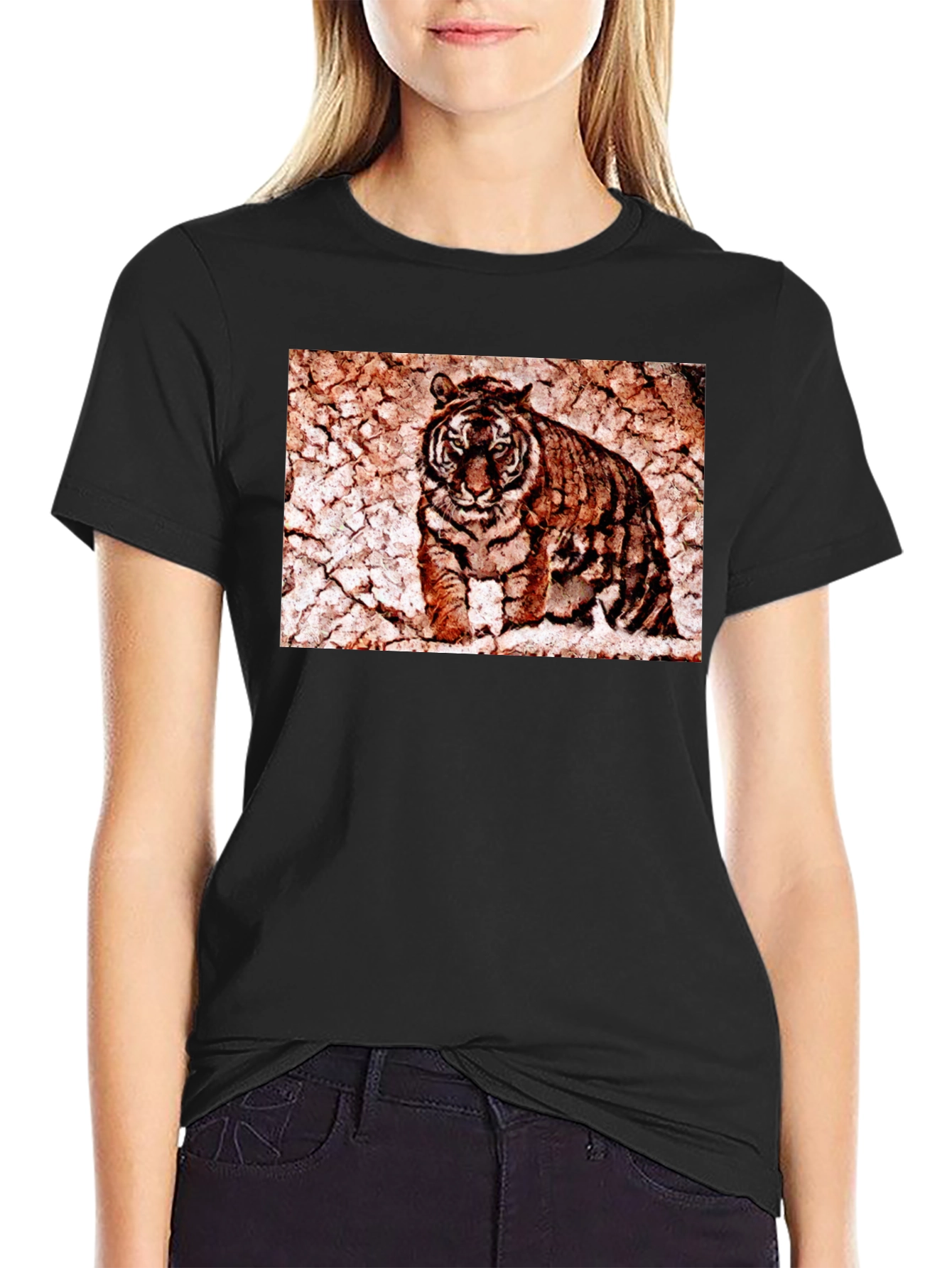 Black Tiger Graphic Tee - Distressed Print view 2