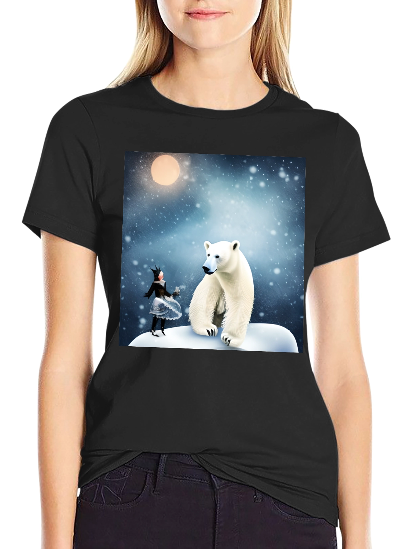 Black Winter Wonderland Polar Bear Graphic Tee view 2