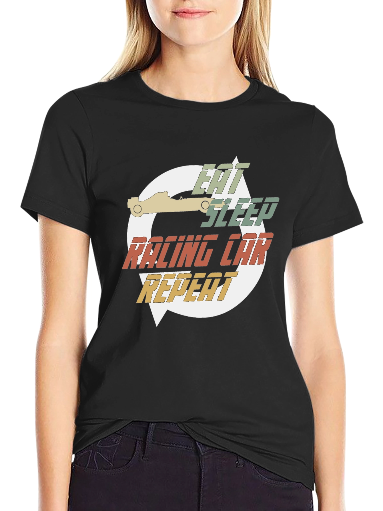 Black Eat Sleep Racing Car Repeat Black T-Shirt view 2