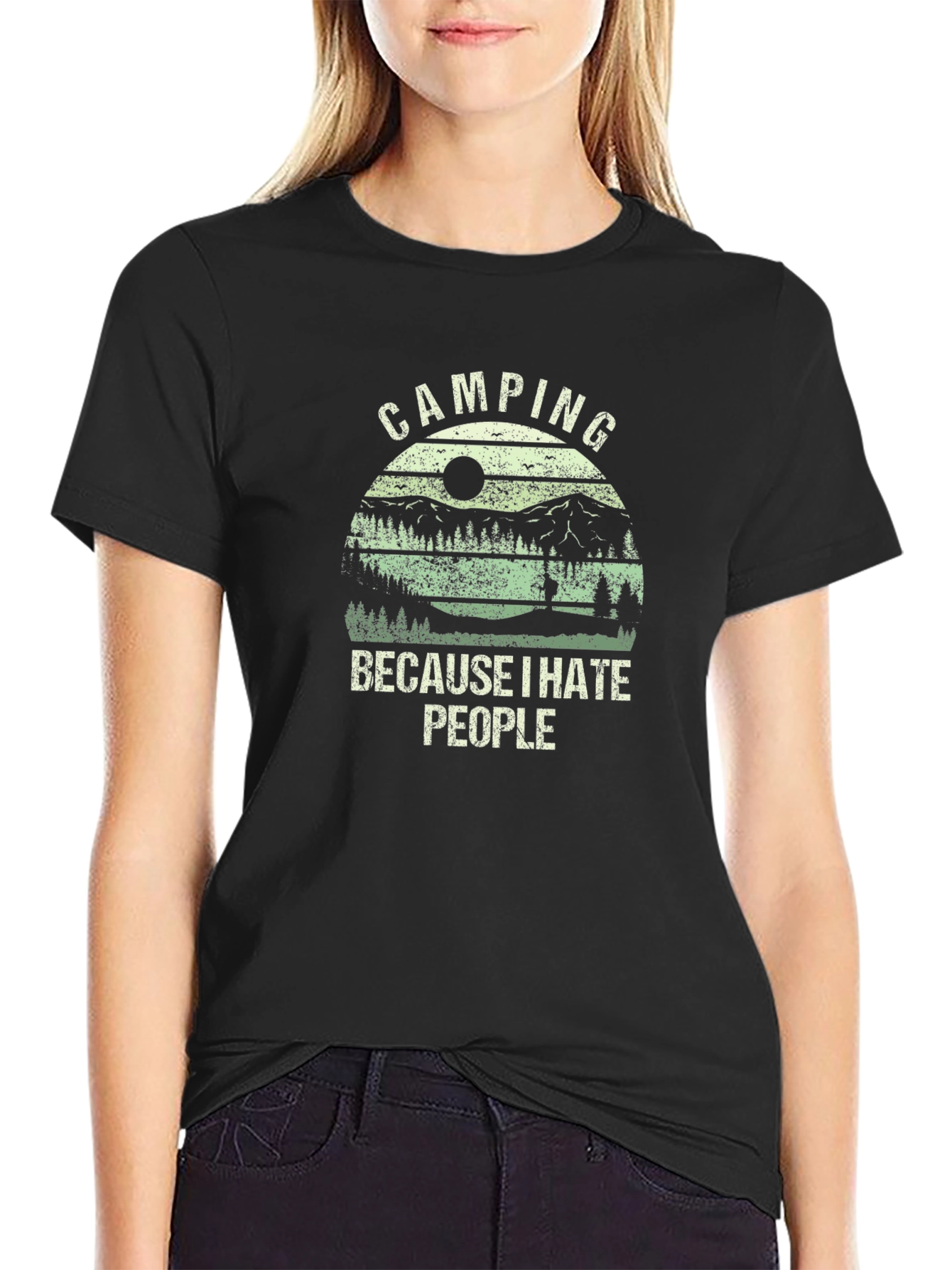 Black Camping Because I Hate People T-Shirt view 2
