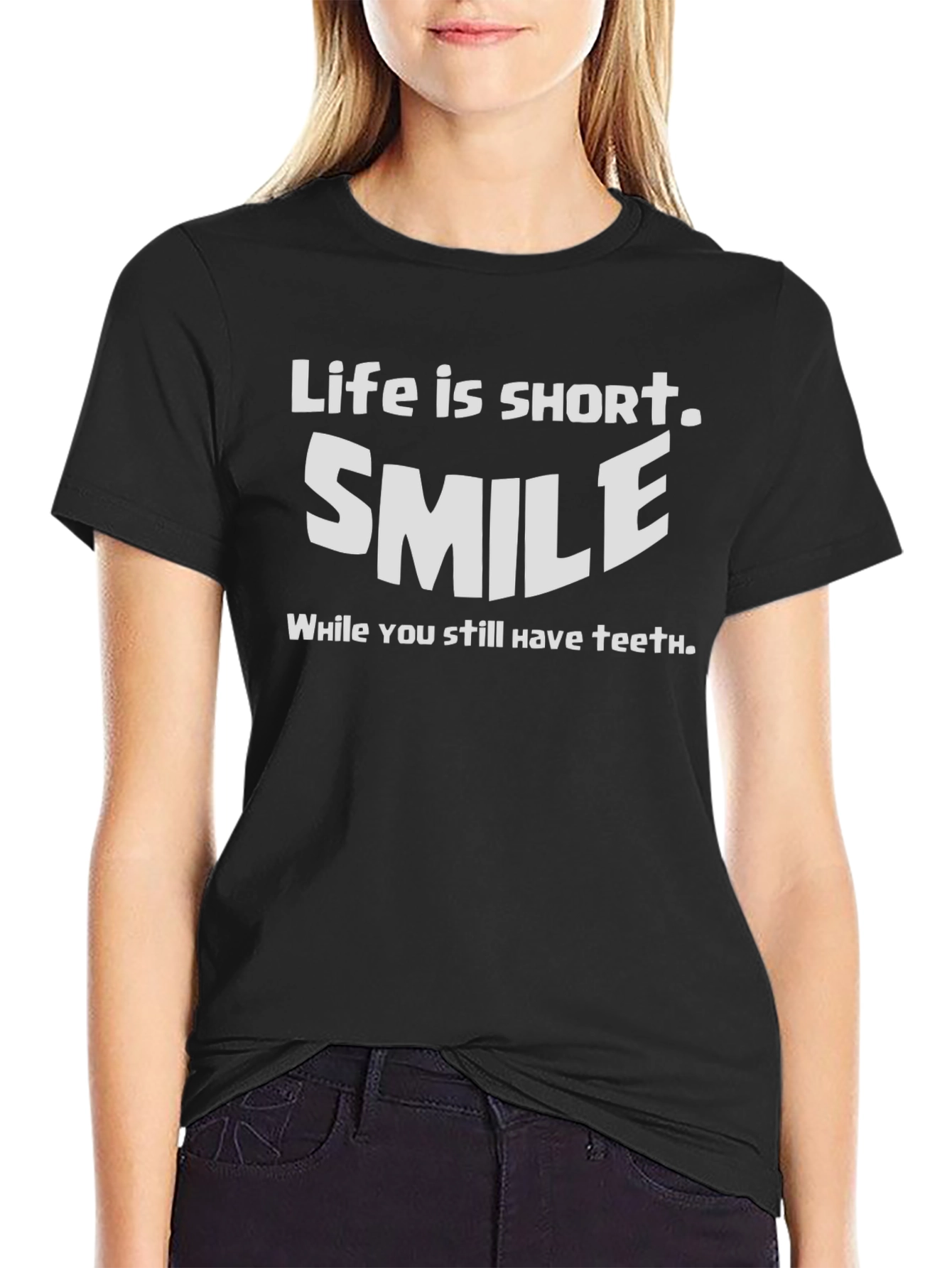 Black Life is Short Smile Funny Graphic Tee view 2