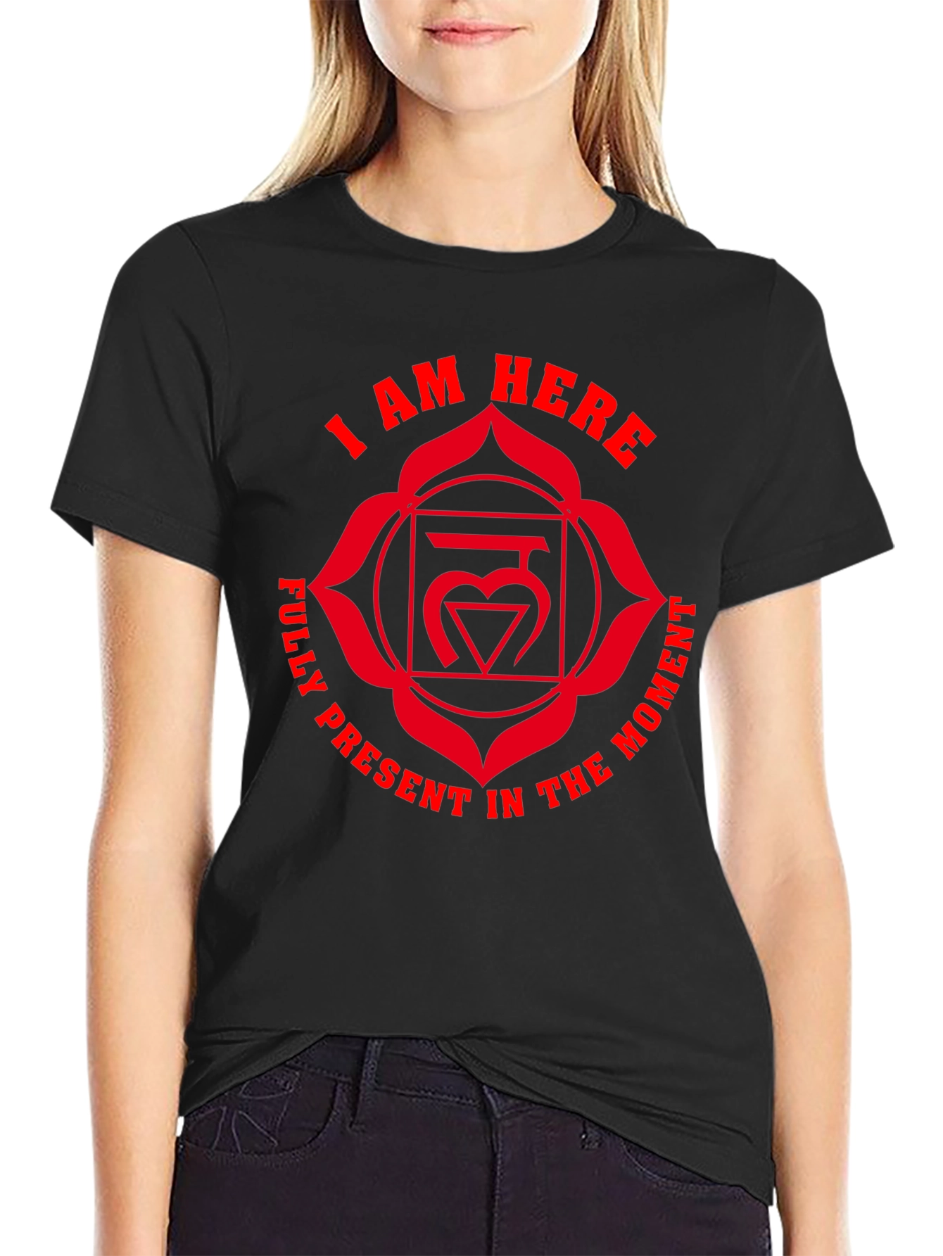 Black I Am Here Chakra T-Shirt - Present Moment Design view 2