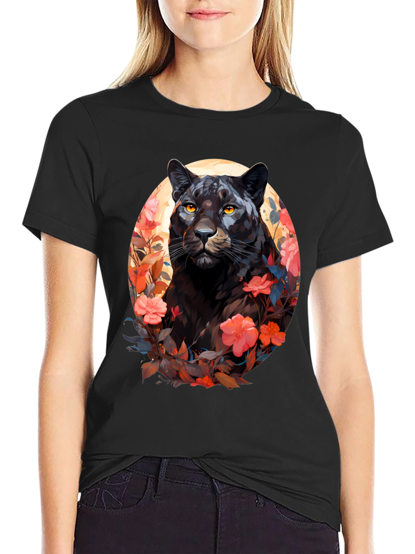 Black Black Panther Floral Graphic Tee view 2