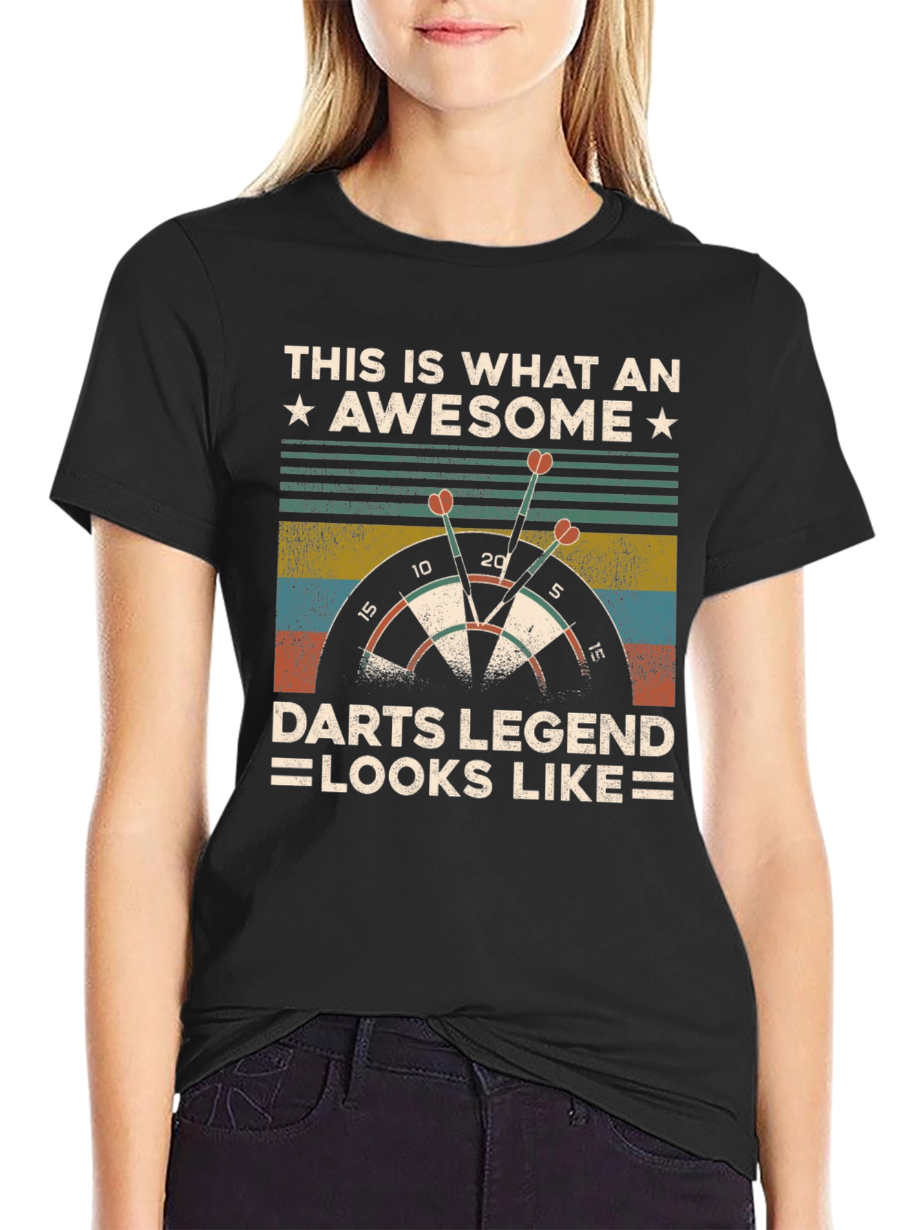 Black Awesome Darts Legend T-Shirt: Dartboard Graphic Tee view 2