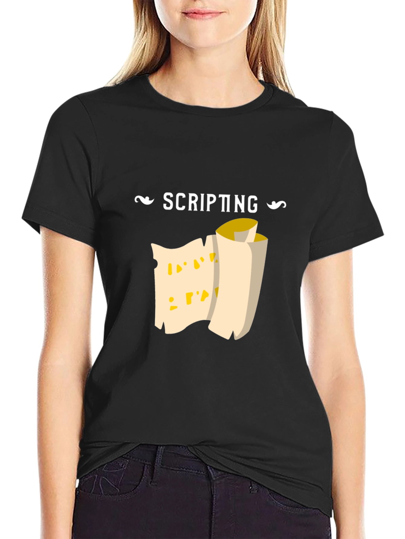 Black Scripting Scroll Graphic Tee - Black Cotton Comfort view 2
