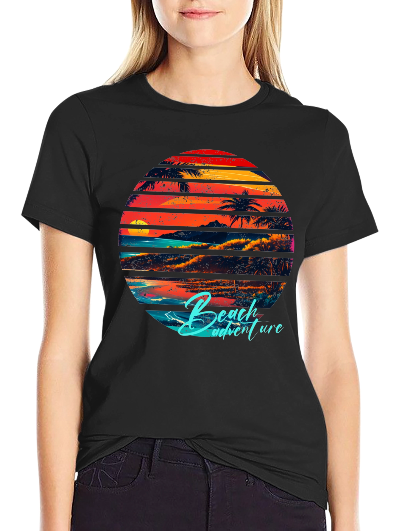 Black Retro Beach Adventure Graphic T-Shirt view 2