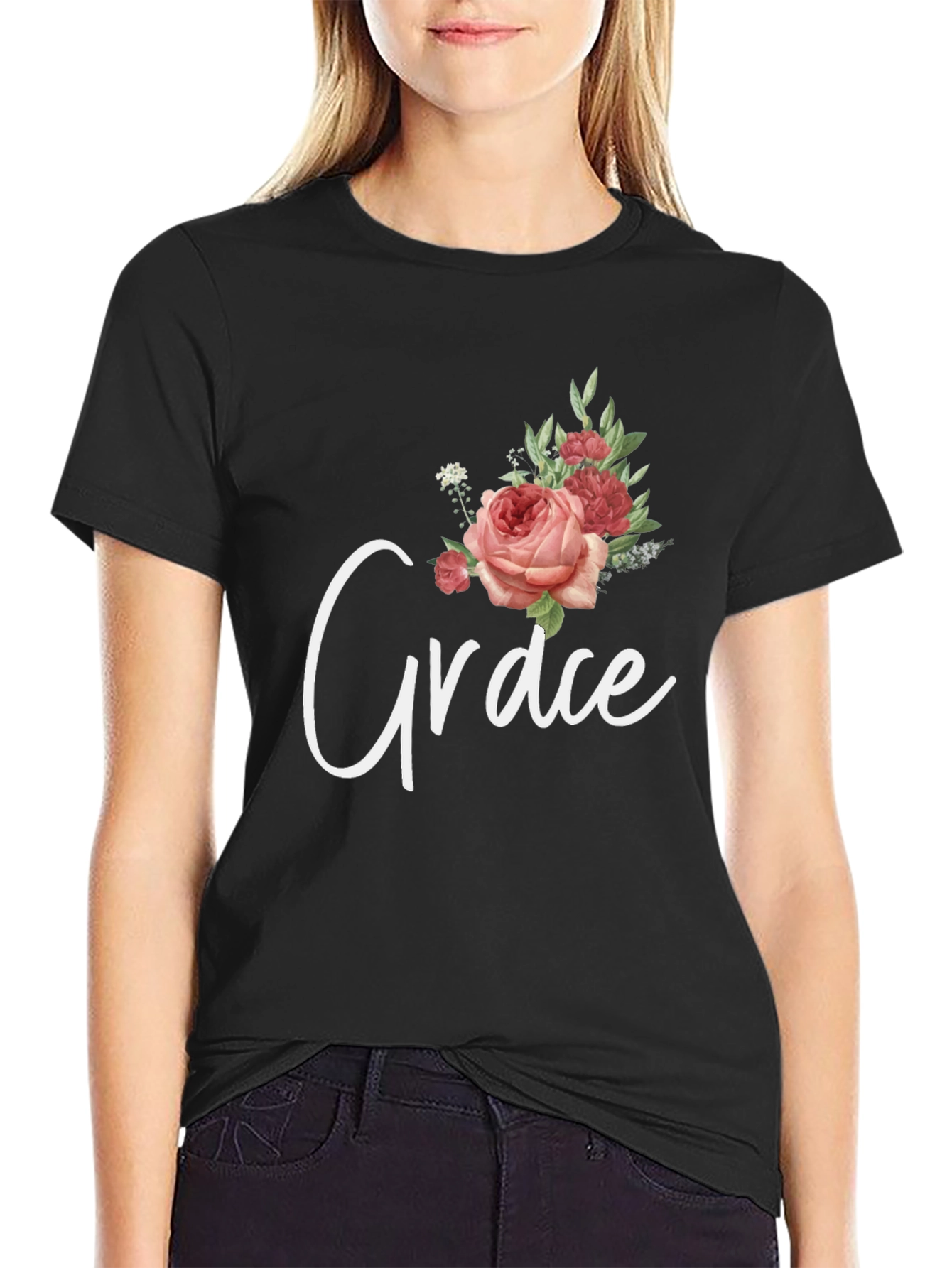 Black Grace Floral Graphic T-Shirt - Stylish Unisex Tee view 2