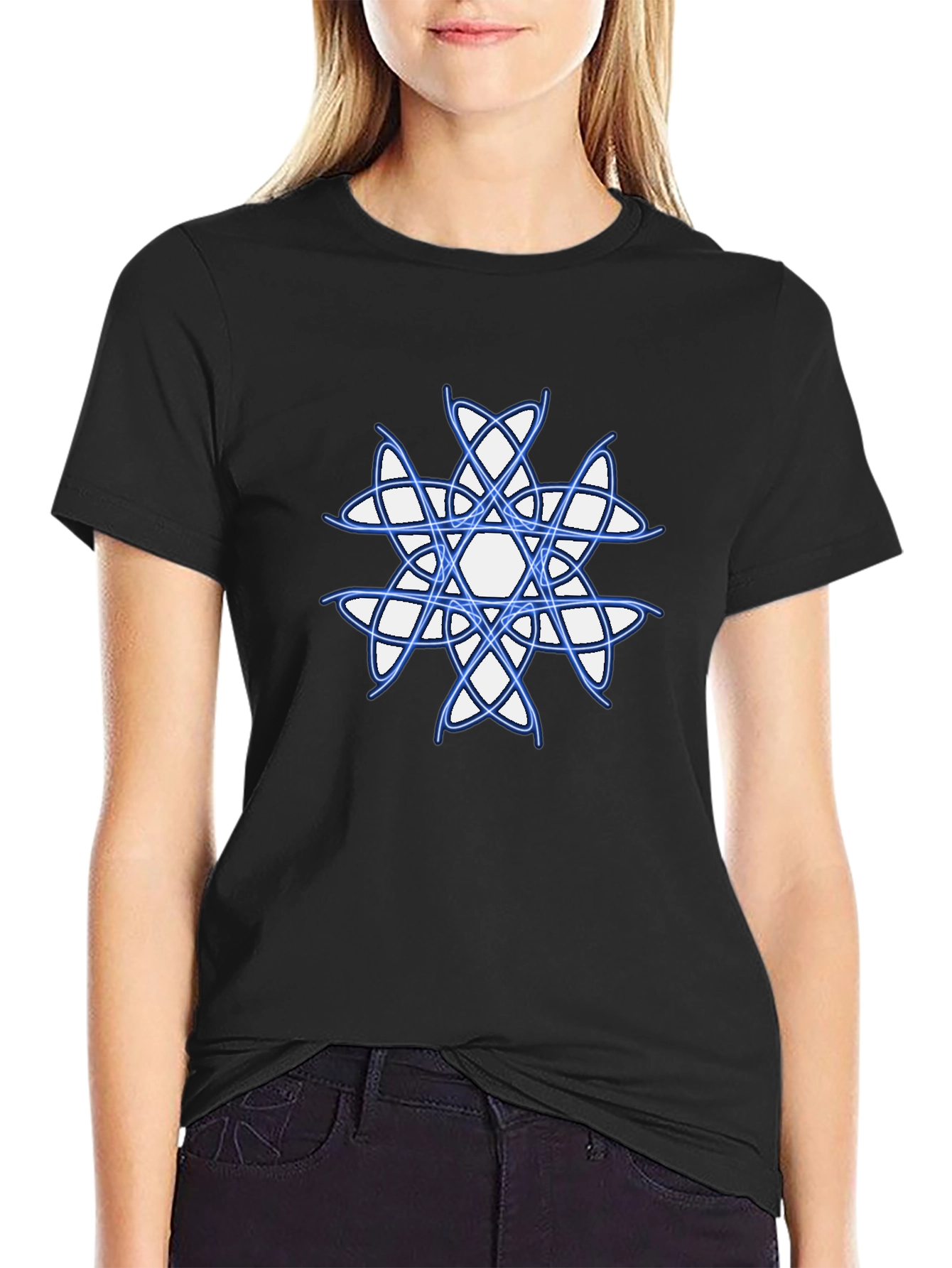 Black Geometric Star Graphic Tee - Black Cotton Blend view 2