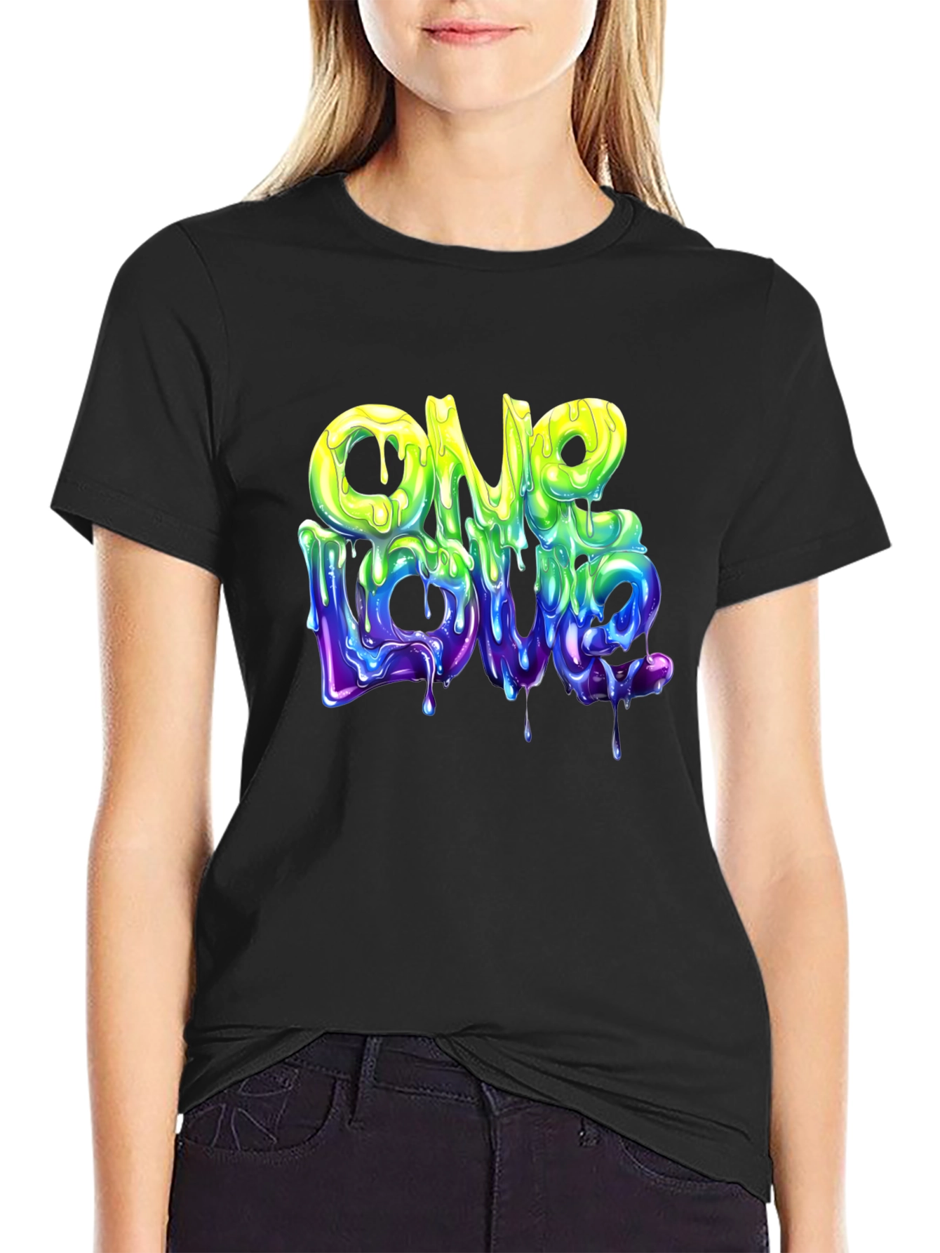 Black One Love Graphic T-Shirt - Cool Drip Design view 2