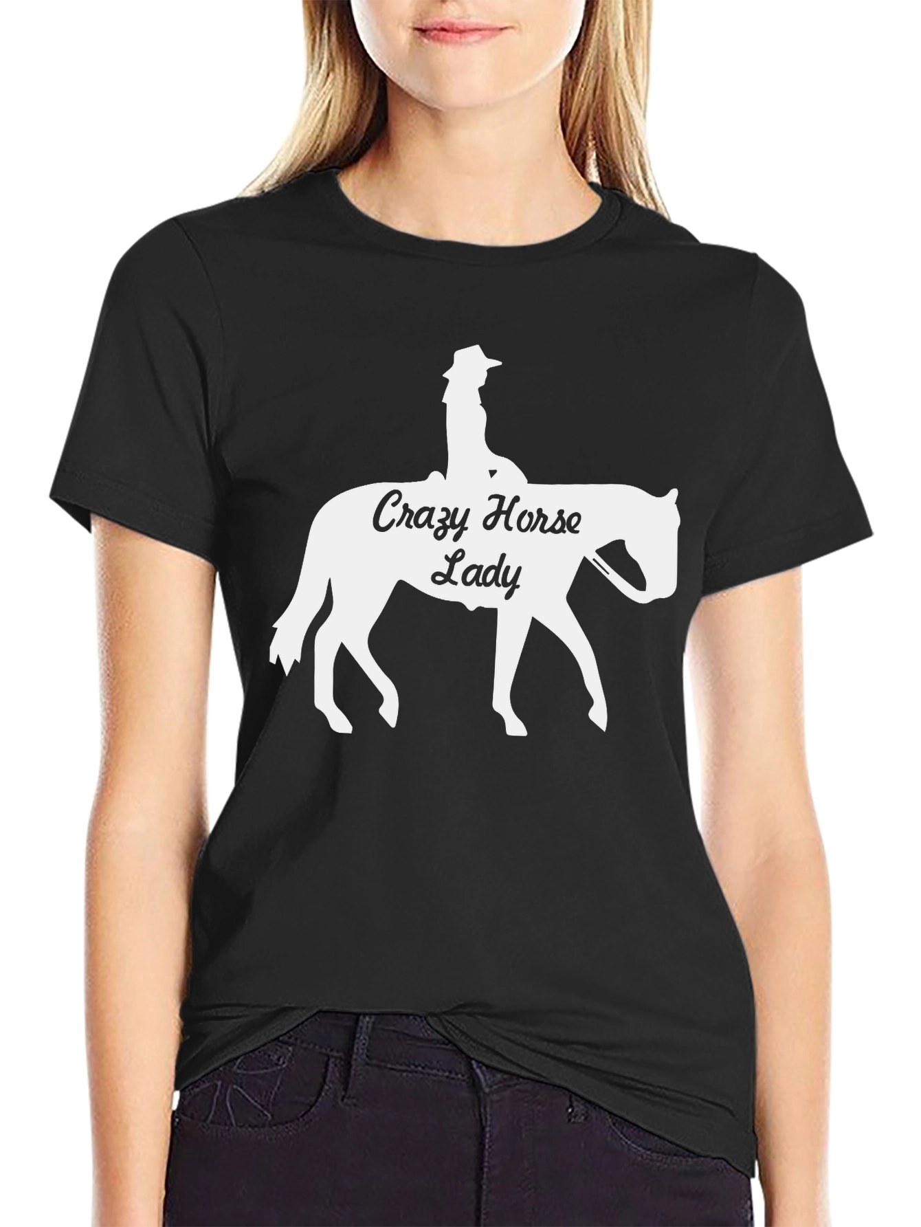 Black Crazy Horse Lady Graphic T-Shirt Black view 2