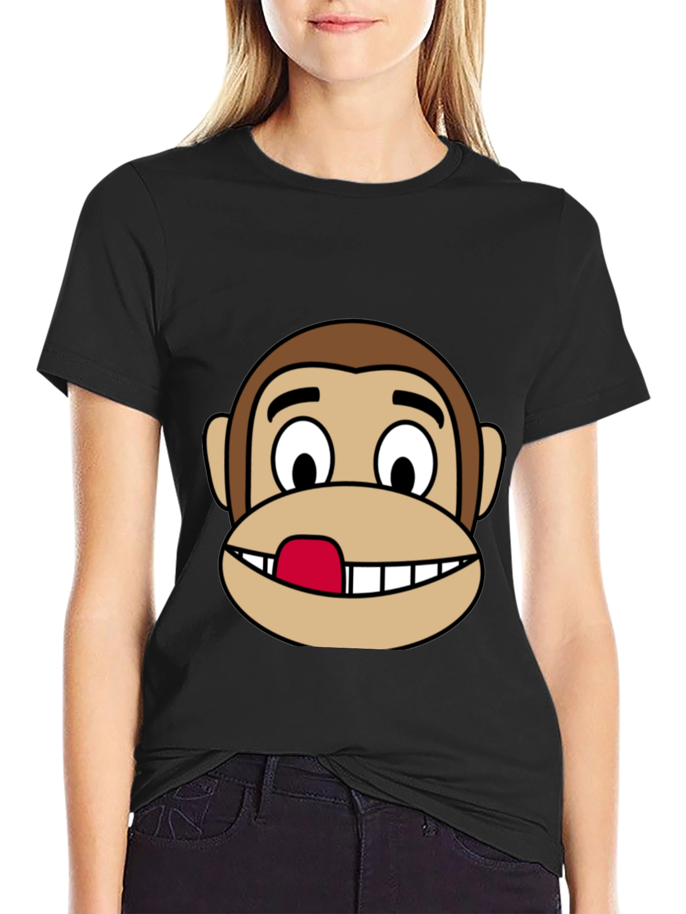 Black Funny Monkey Face Graphic Tee - Black Cotton T-Shirt view 2