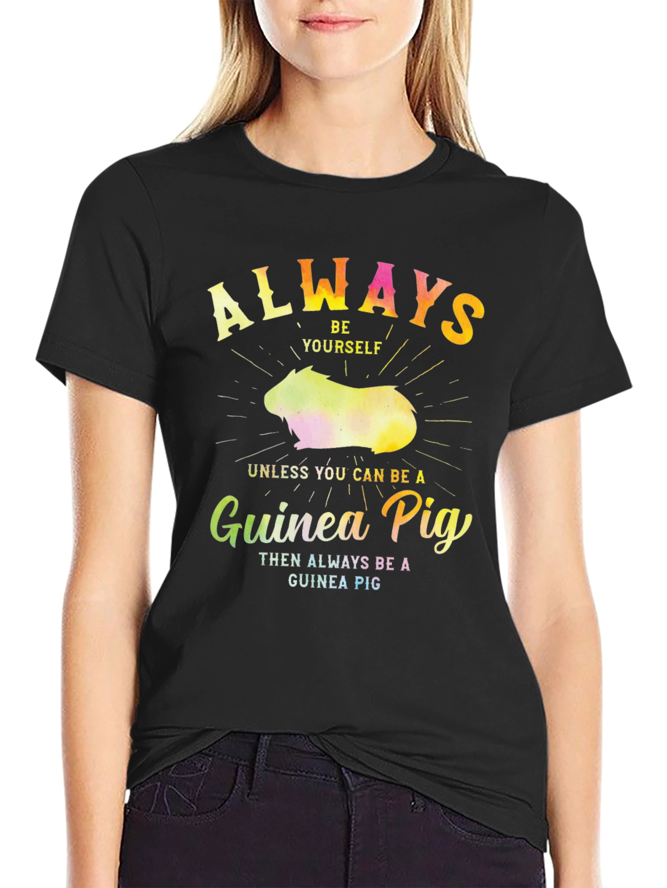 Black Always Be a Guinea Pig T-Shirt - Funny Novelty Tee view 2