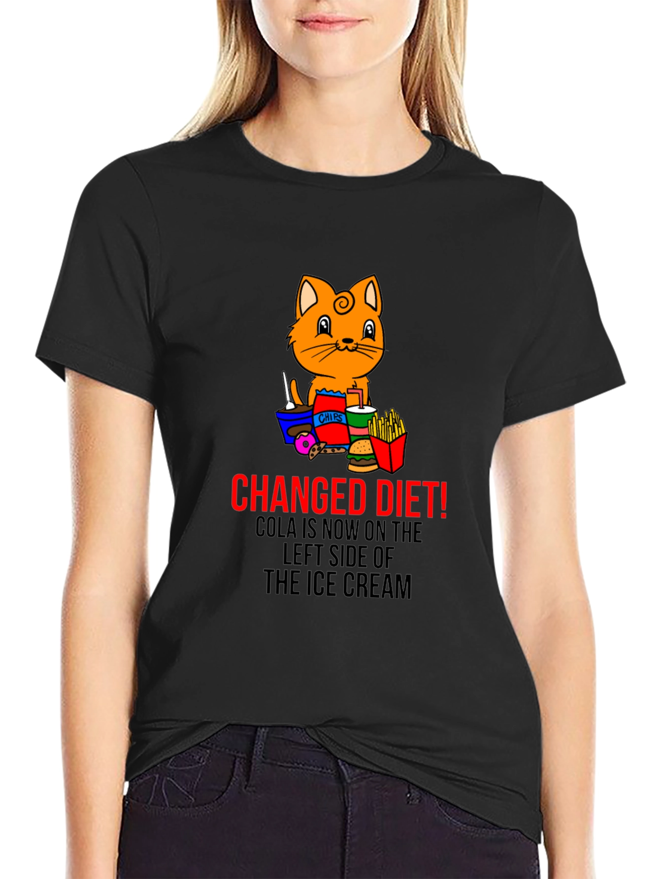 Black Changed Diet Cat T-Shirt view 2