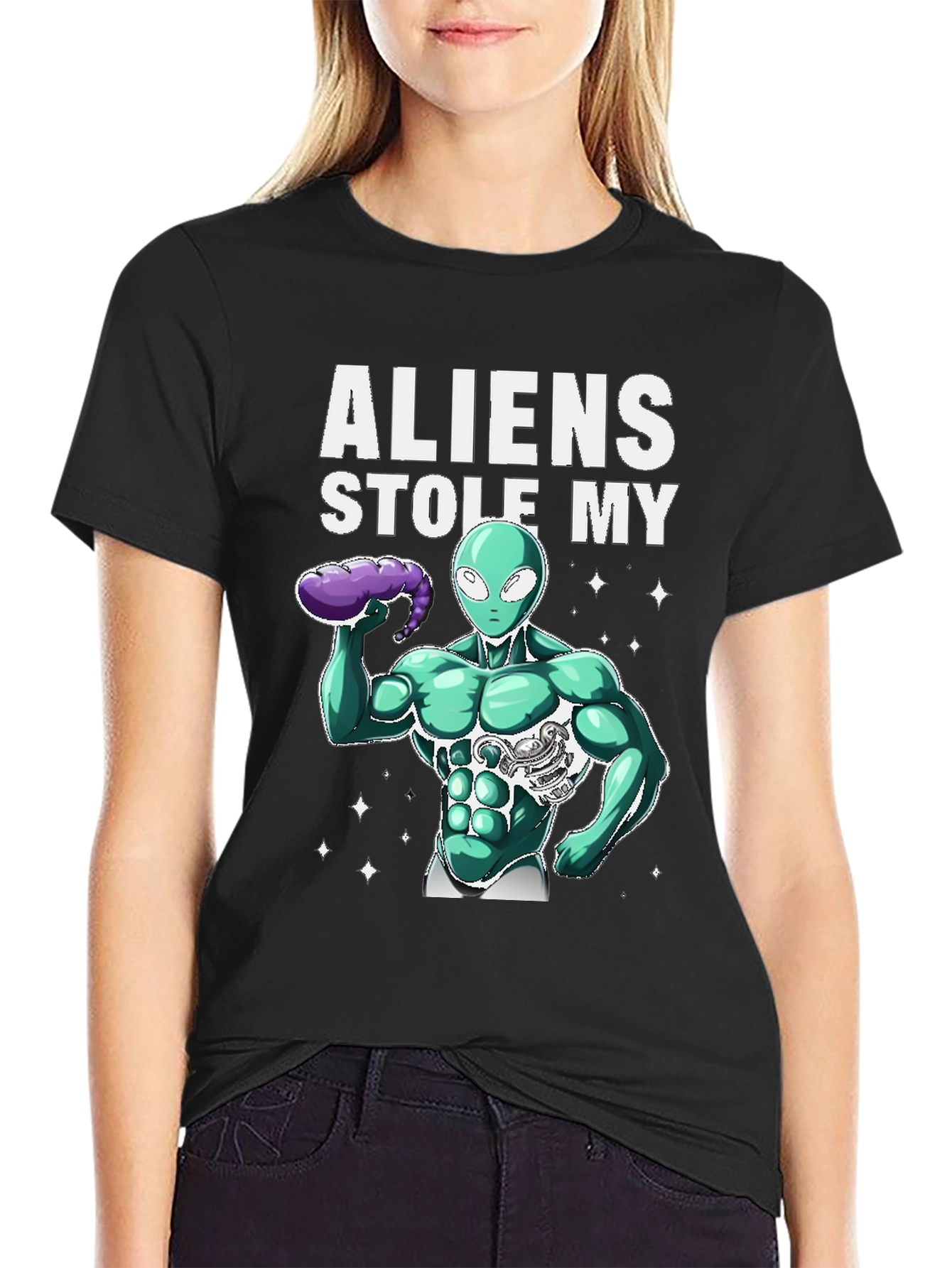 Black Aliens Stole My Six-Pack T-Shirt view 2