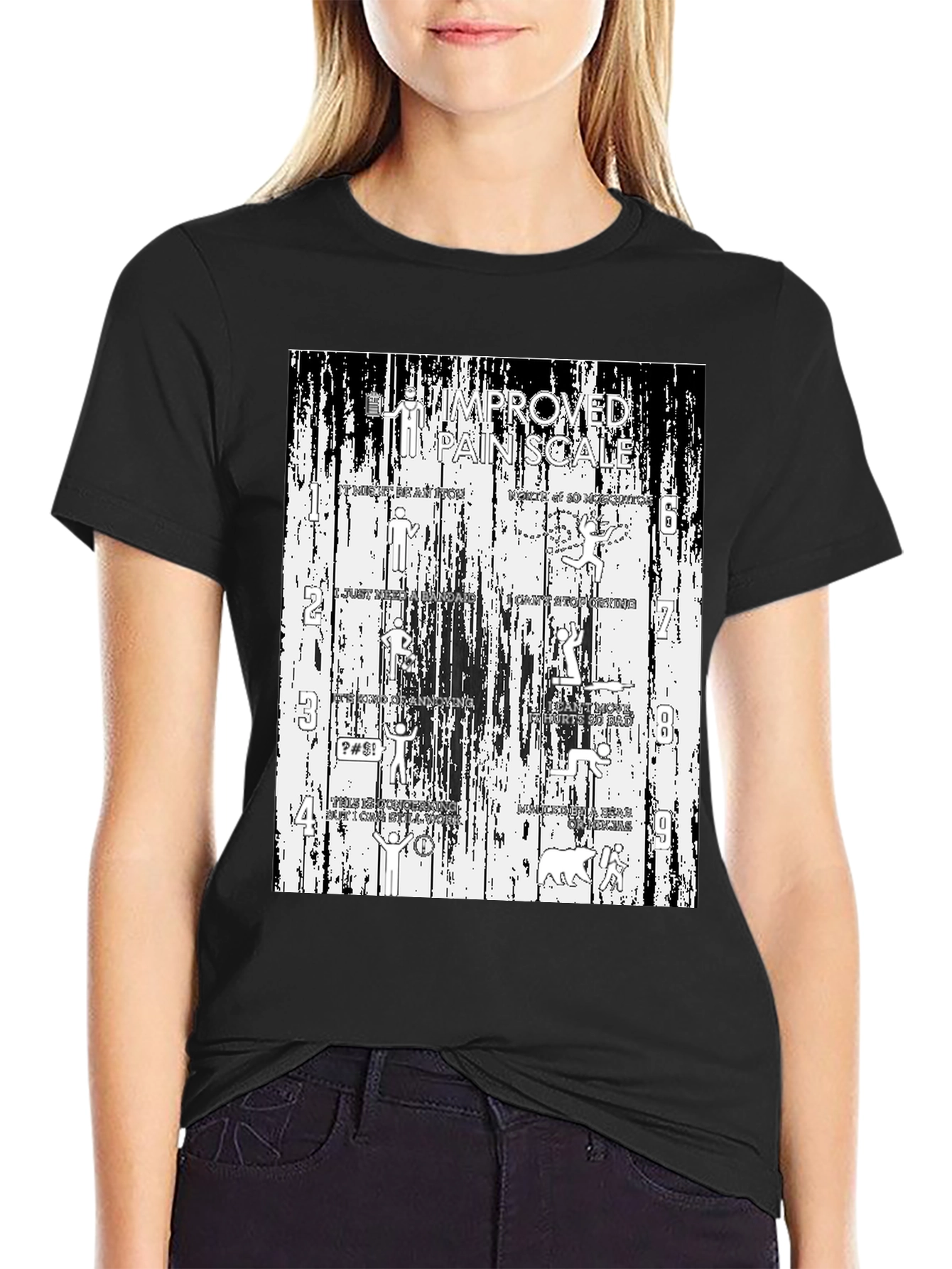 Black Funny "Improved Pain Scale" Graphic Tee view 2
