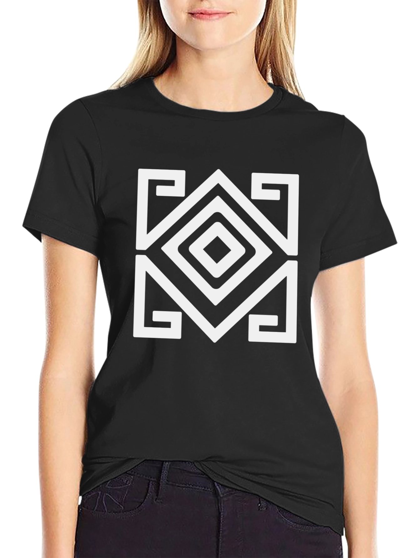 Black Abstract Geometric Graphic Tee view 2