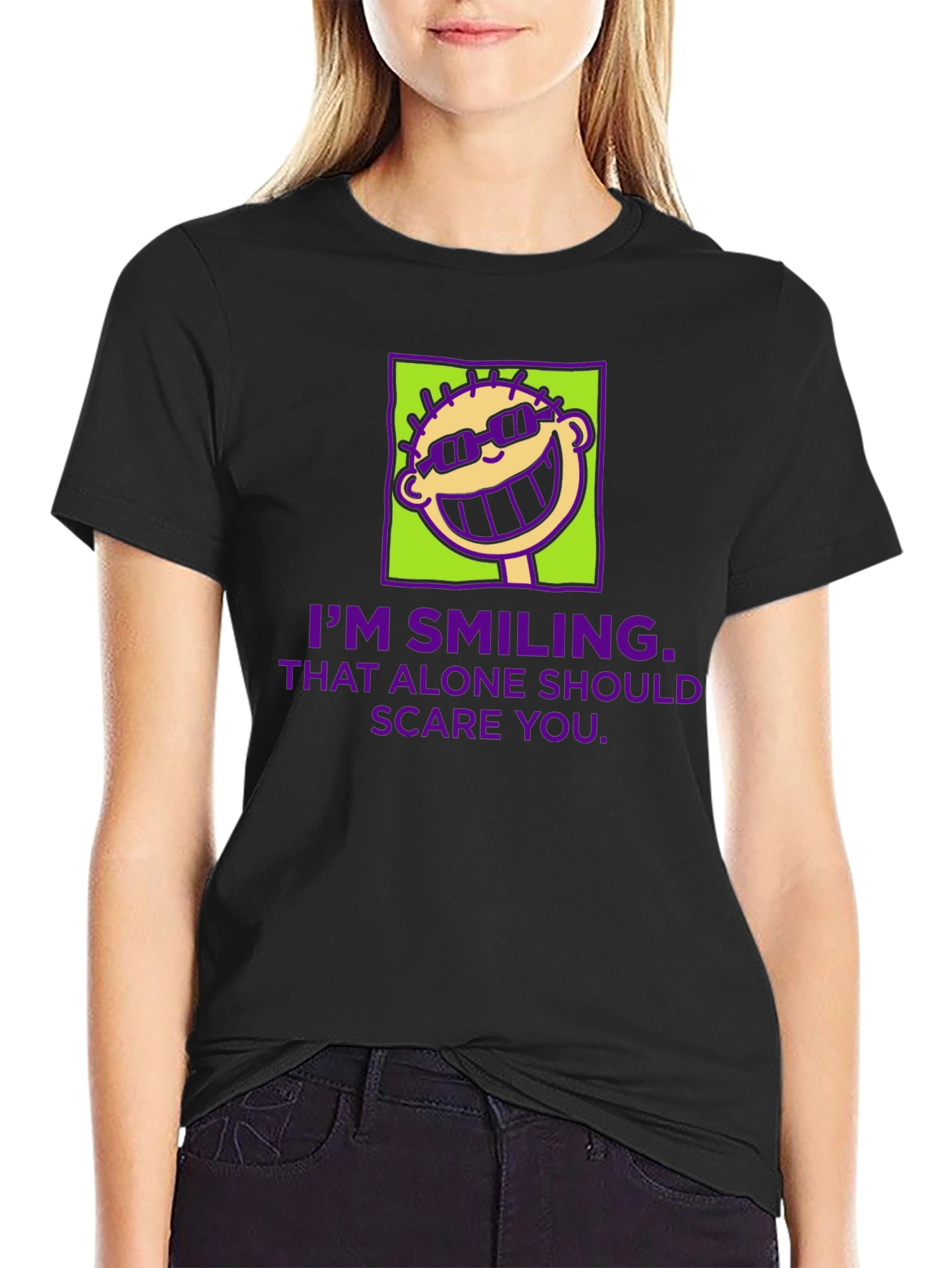 Black Smiling Face Graphic Tee - Funny Sarcastic T-Shirt view 2