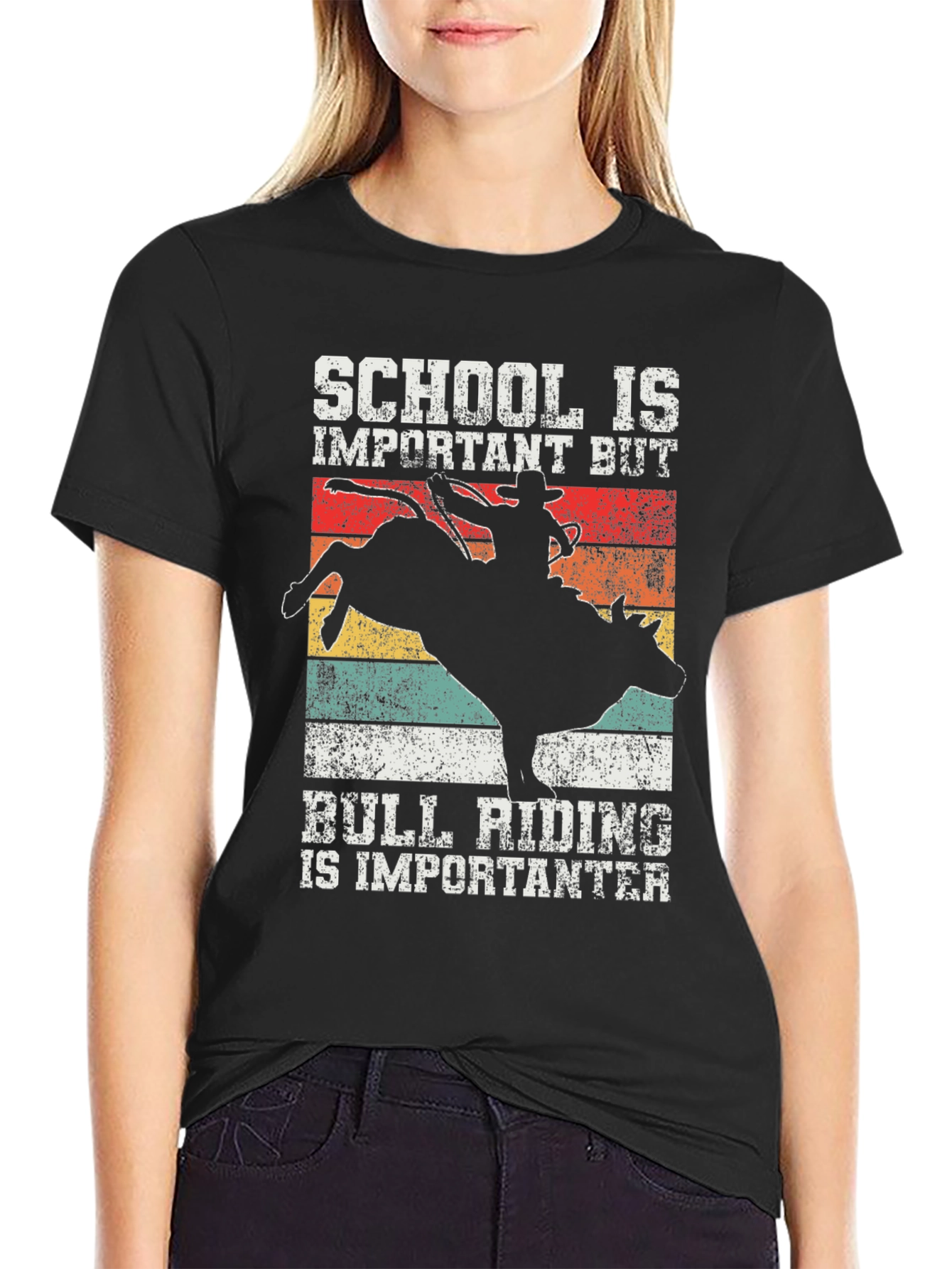 Black Bull Riding T-Shirt - School Is Important, But... view 2