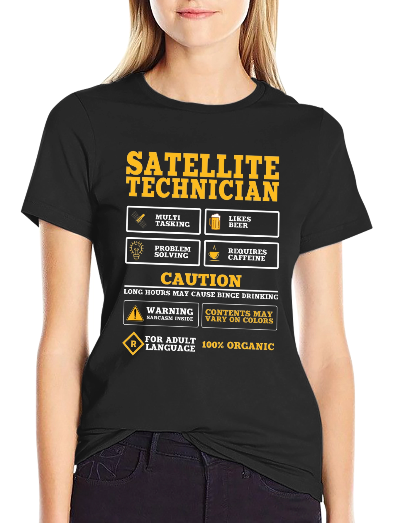 Black Satellite Technician Novelty T-Shirt view 2