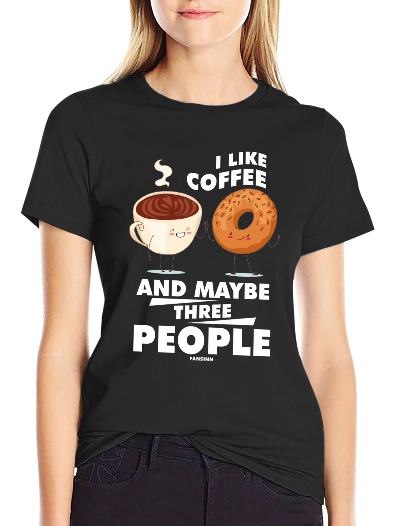 Black Funny Coffee & Donut Graphic T-Shirt view 2