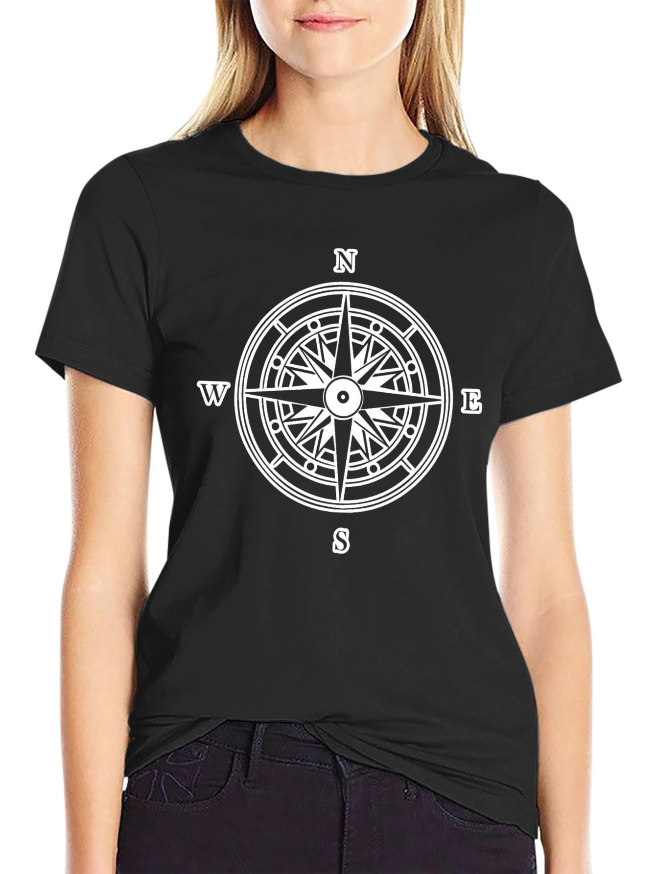 Compass Rose Graphic Tee - Black Cotton Casual Shirt - 2