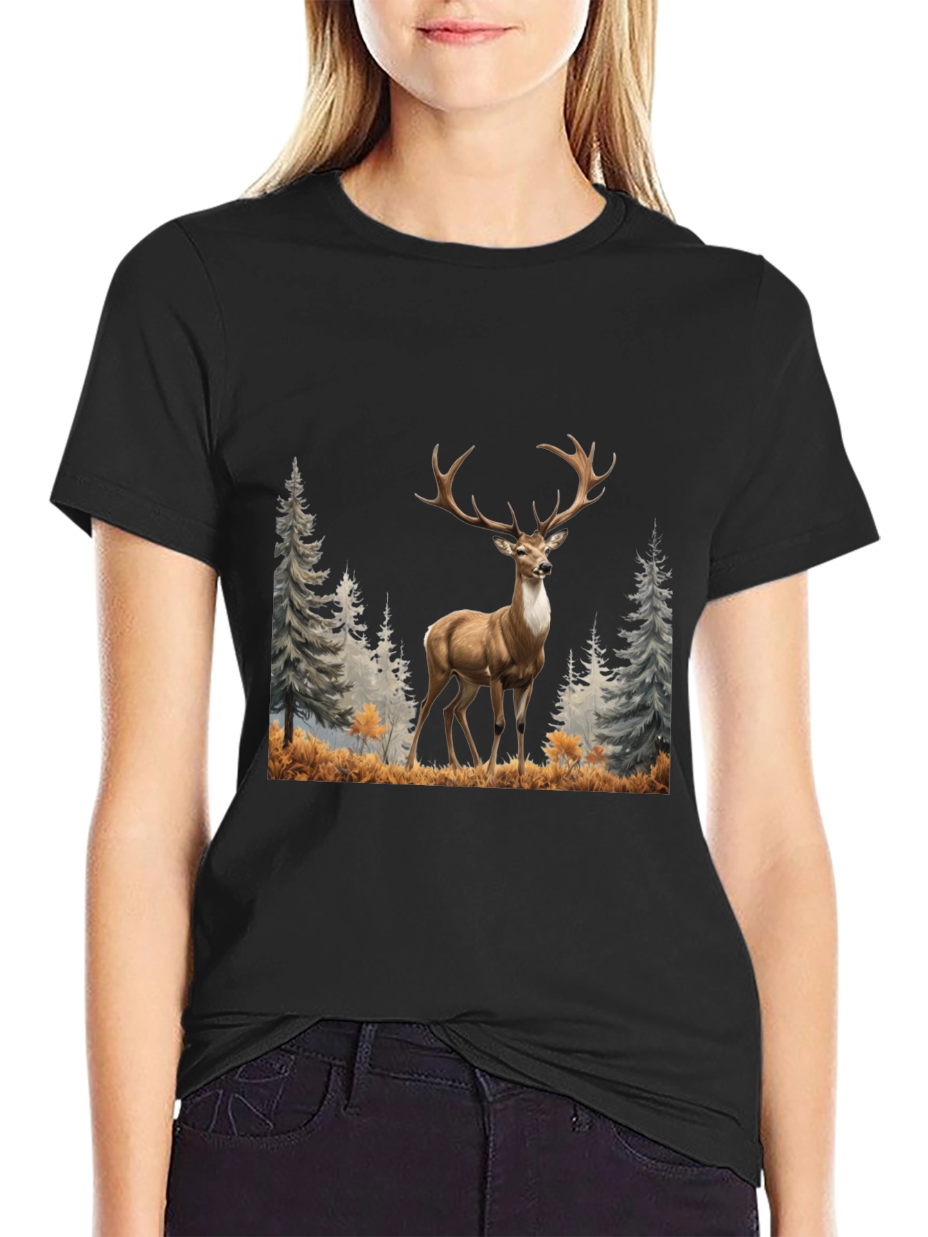 Black Deer Graphic Tee - Wildlife Inspired Men's T-Shirt view 2