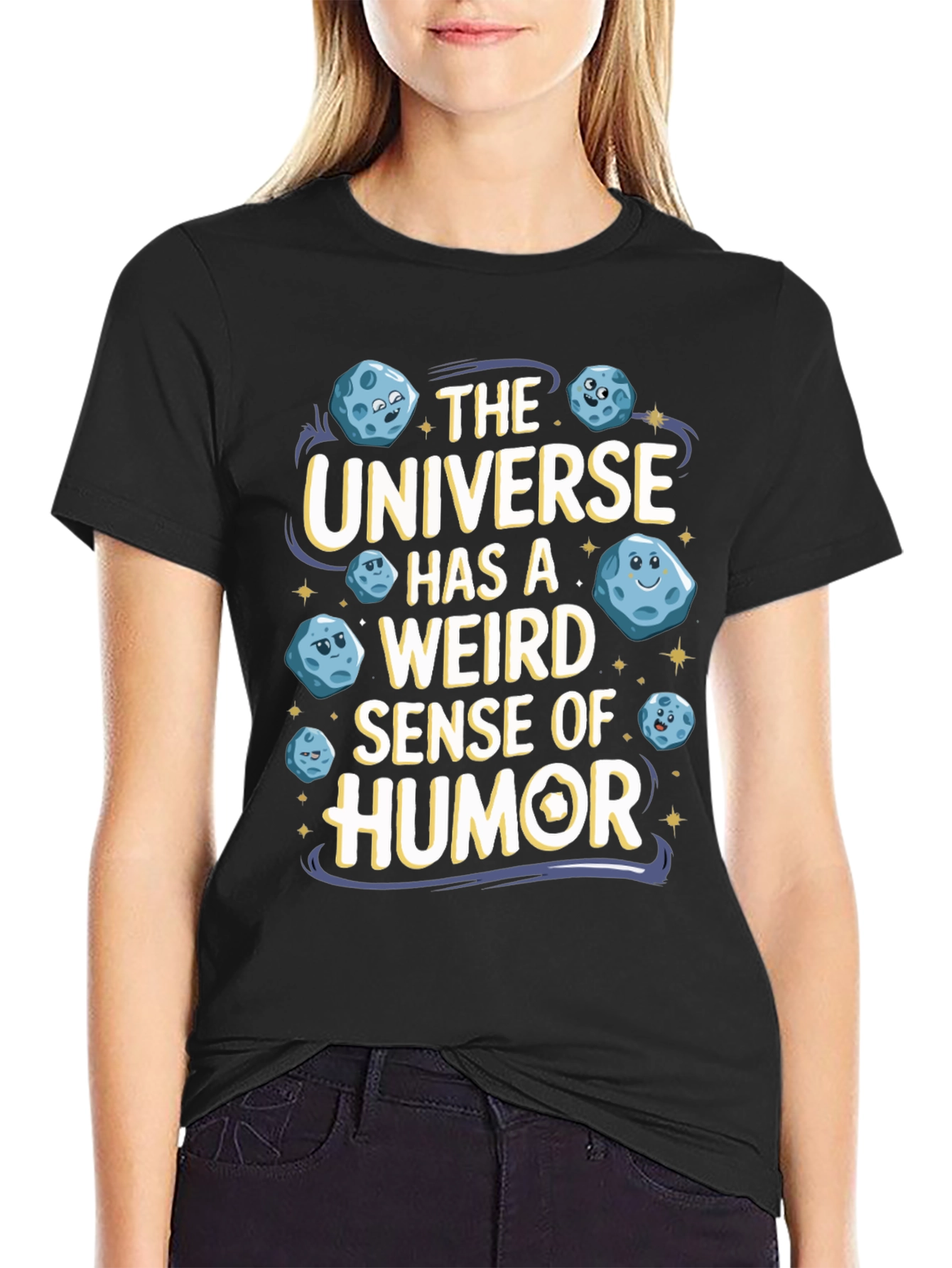 Black The Universe Humor T-Shirt Funny Graphic Tee view 2