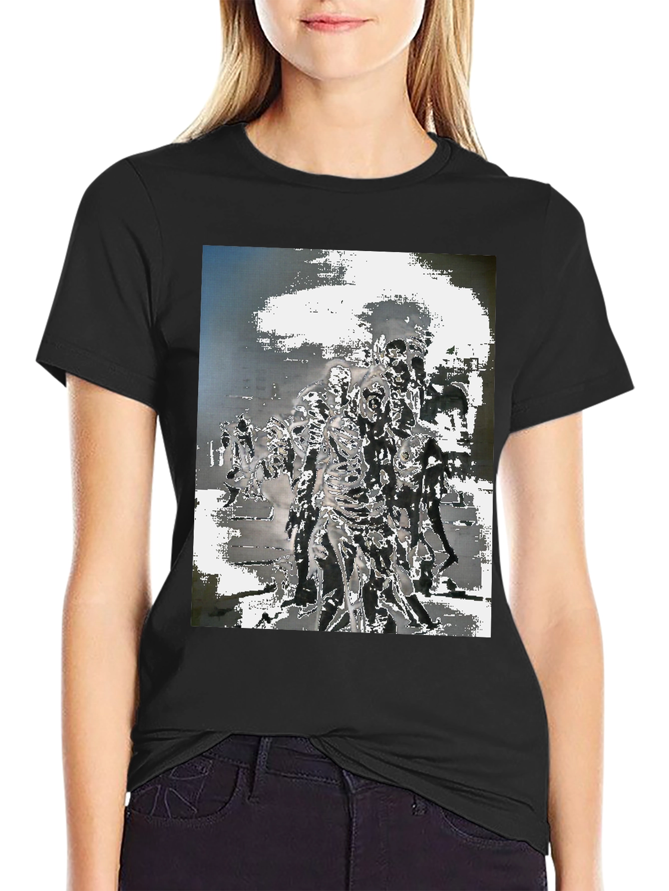 Black Zombie Horde Graphic Tee - Black Cotton T-Shirt view 2