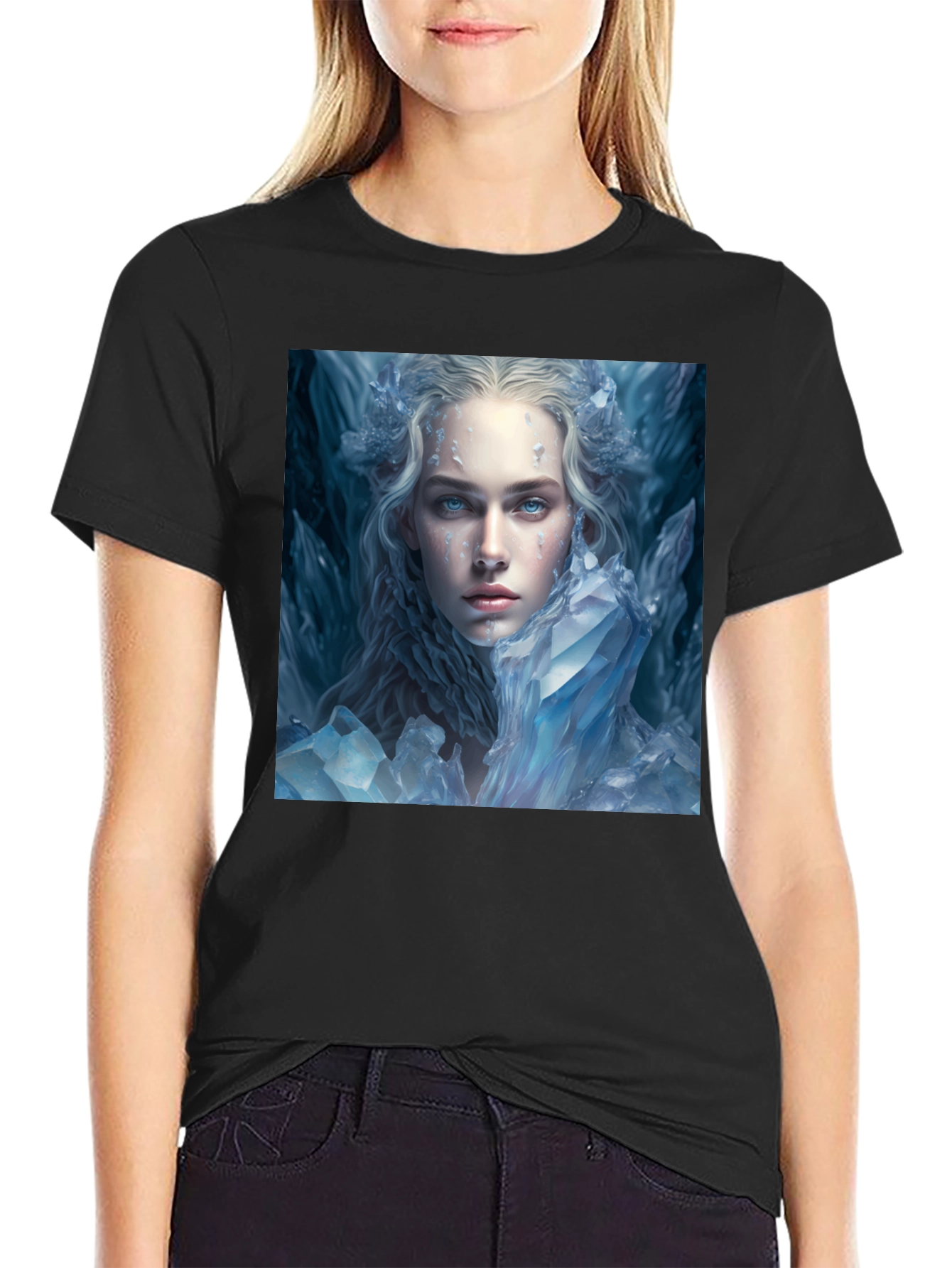 Black Icy Queen Graphic Tee - Black Cotton Blend Shirt view 2