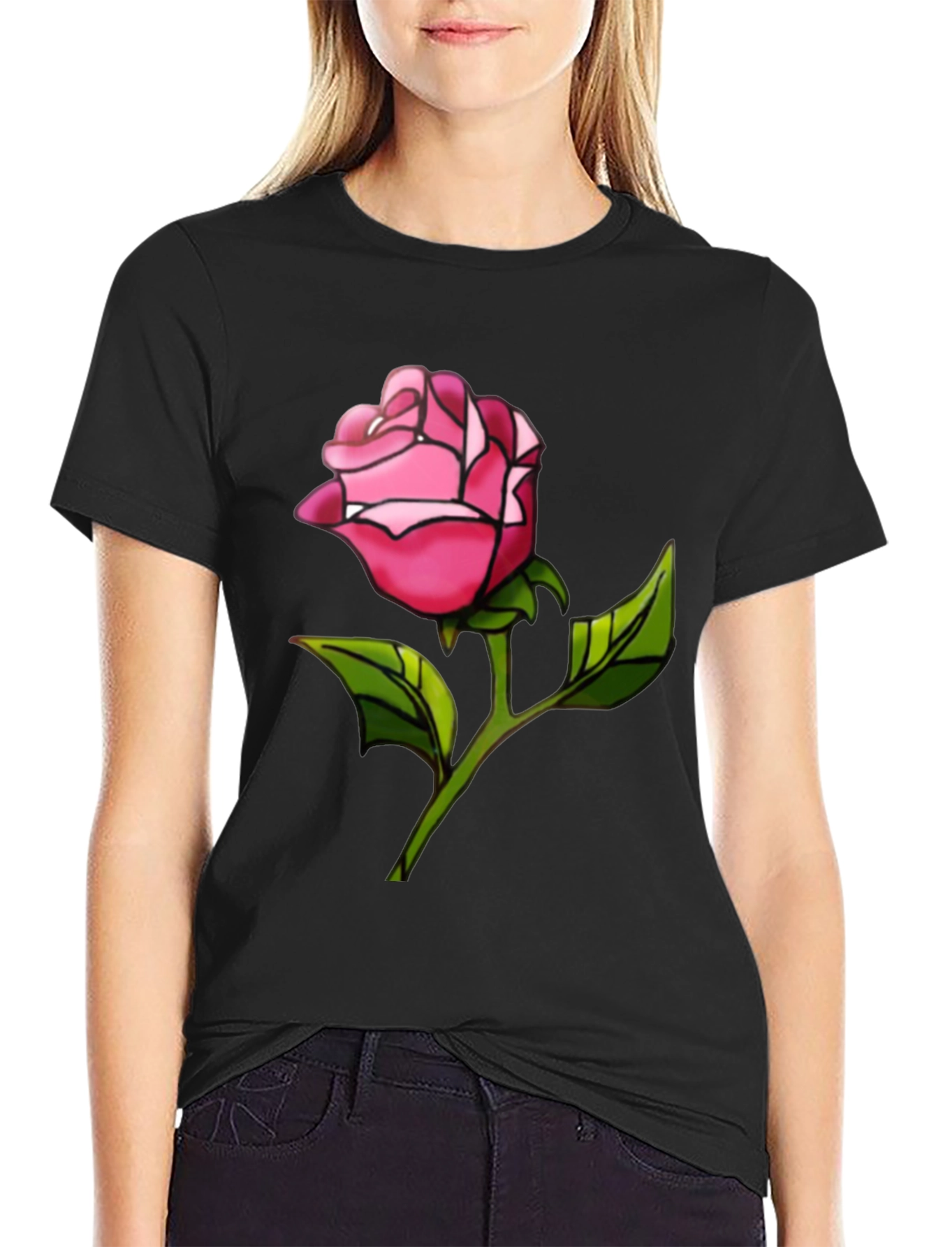 Black Rose Graphic Tee - Black Casual T-Shirt view 2