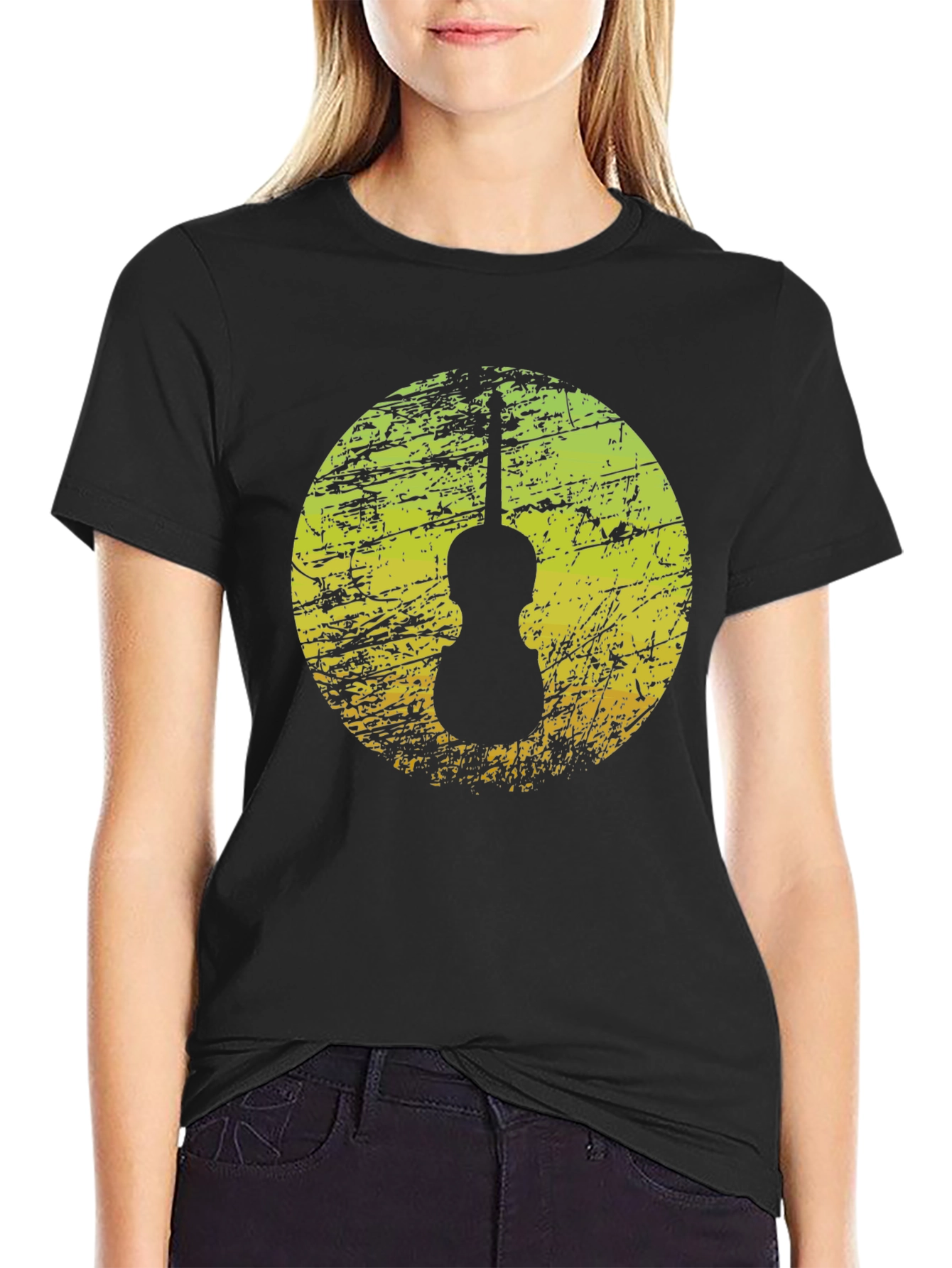 Black Grunge Guitar Silhouette T-Shirt view 2