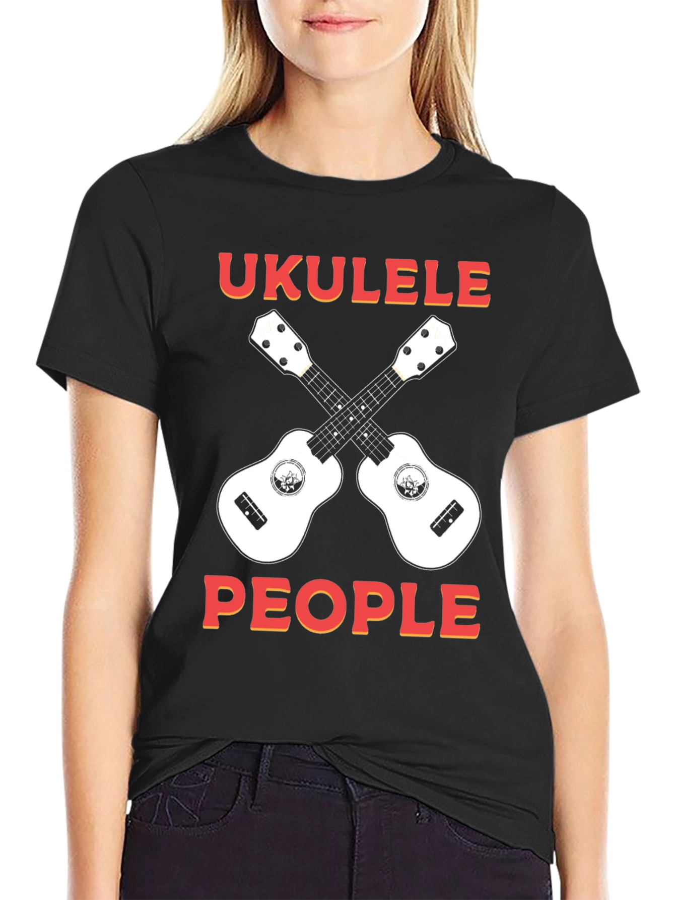 Black Ukulele People Graphic T-Shirt view 2