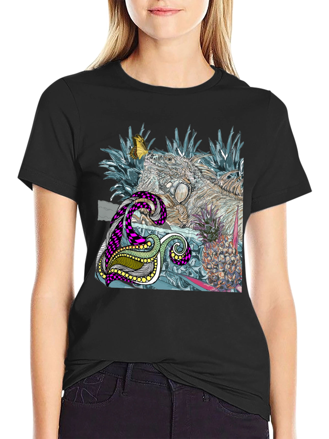 Black Iguana and Pineapple Graphic Tee view 2