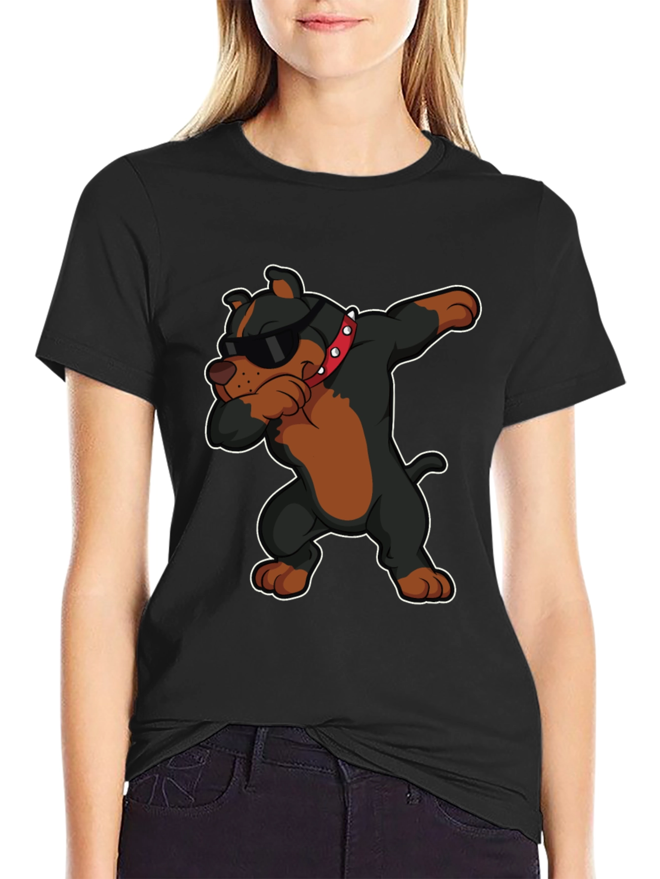 Black Dabbing Dog Graphic Tee - Cool Pup Design T-Shirt view 2